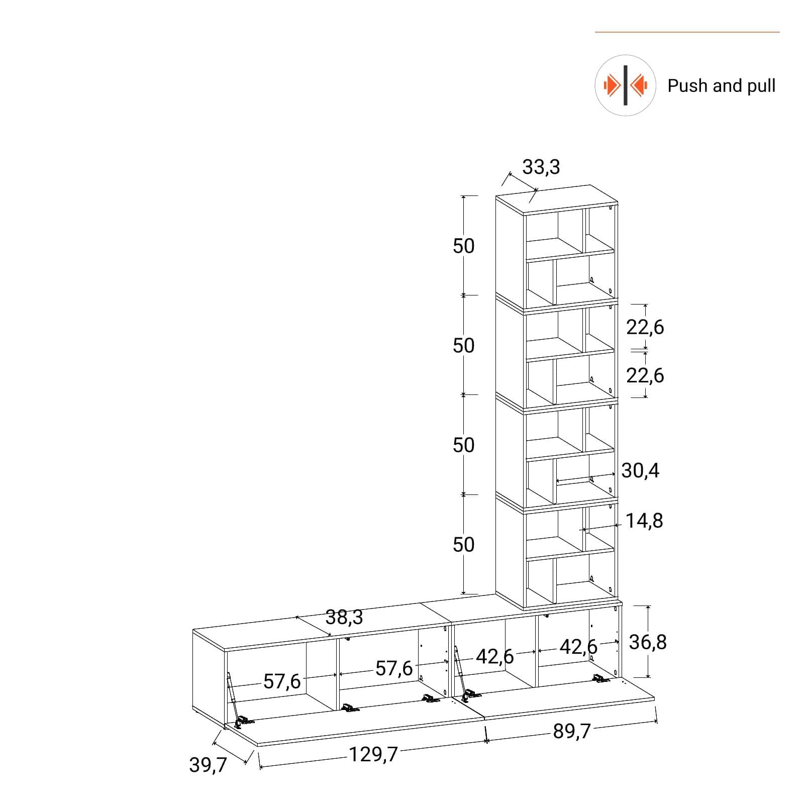 Parete attrezzata 210 cm tortora e rovere wotan - Kayros