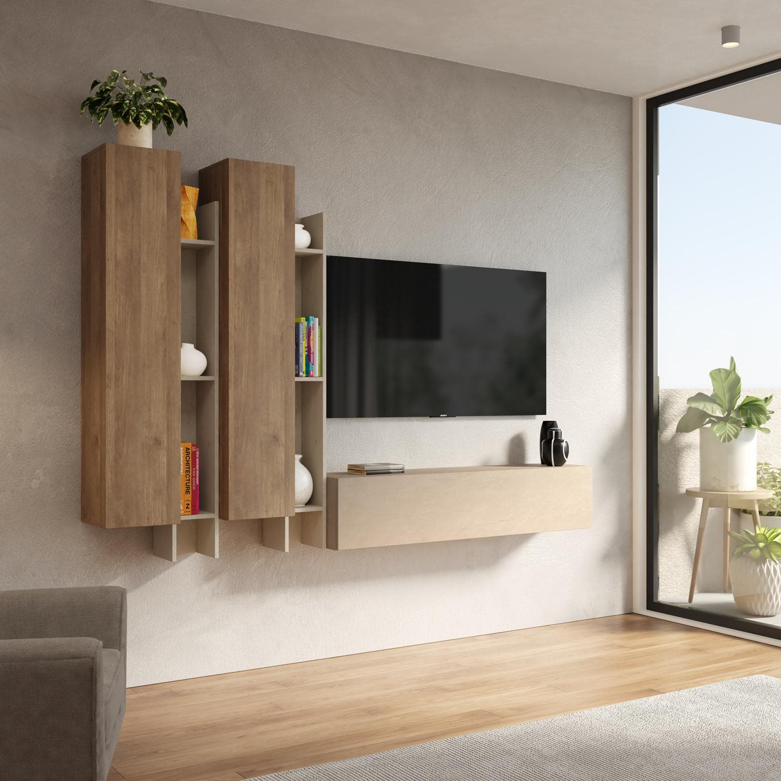 Parete attrezzata 234x148h cm argilla e mercure - Clary