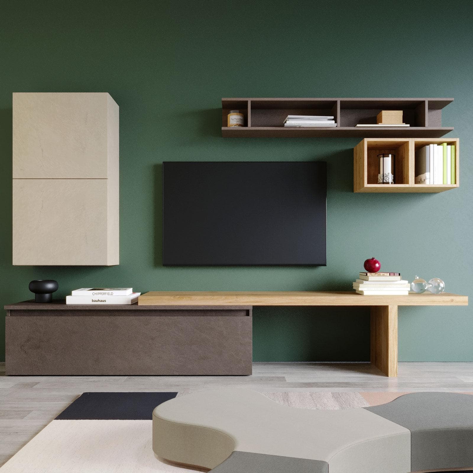 Parete attrezzata 260x40x190h cm argilla cadiz e bronzo - Clary
