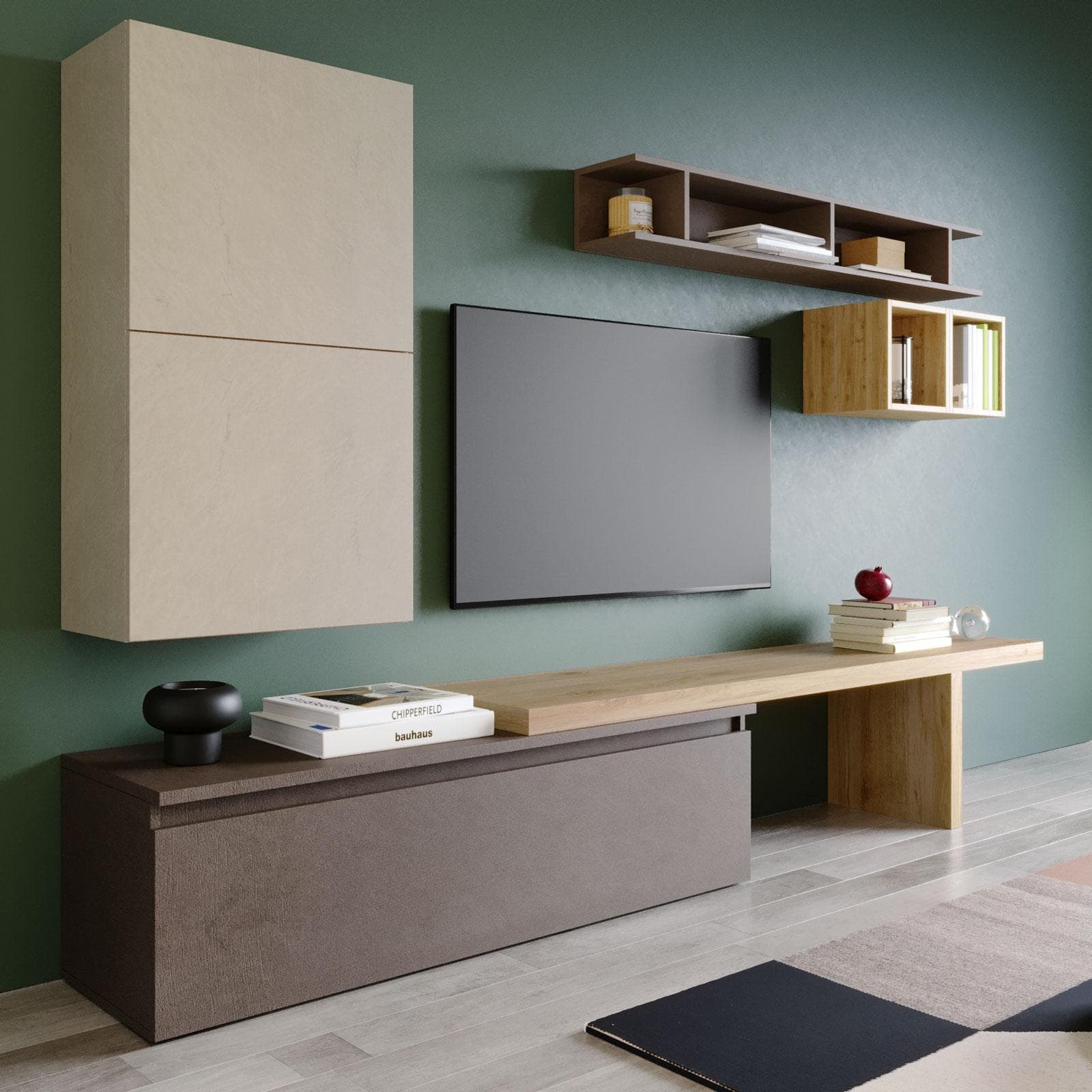 Parete attrezzata 260x40x190h cm argilla cadiz e bronzo - Clary