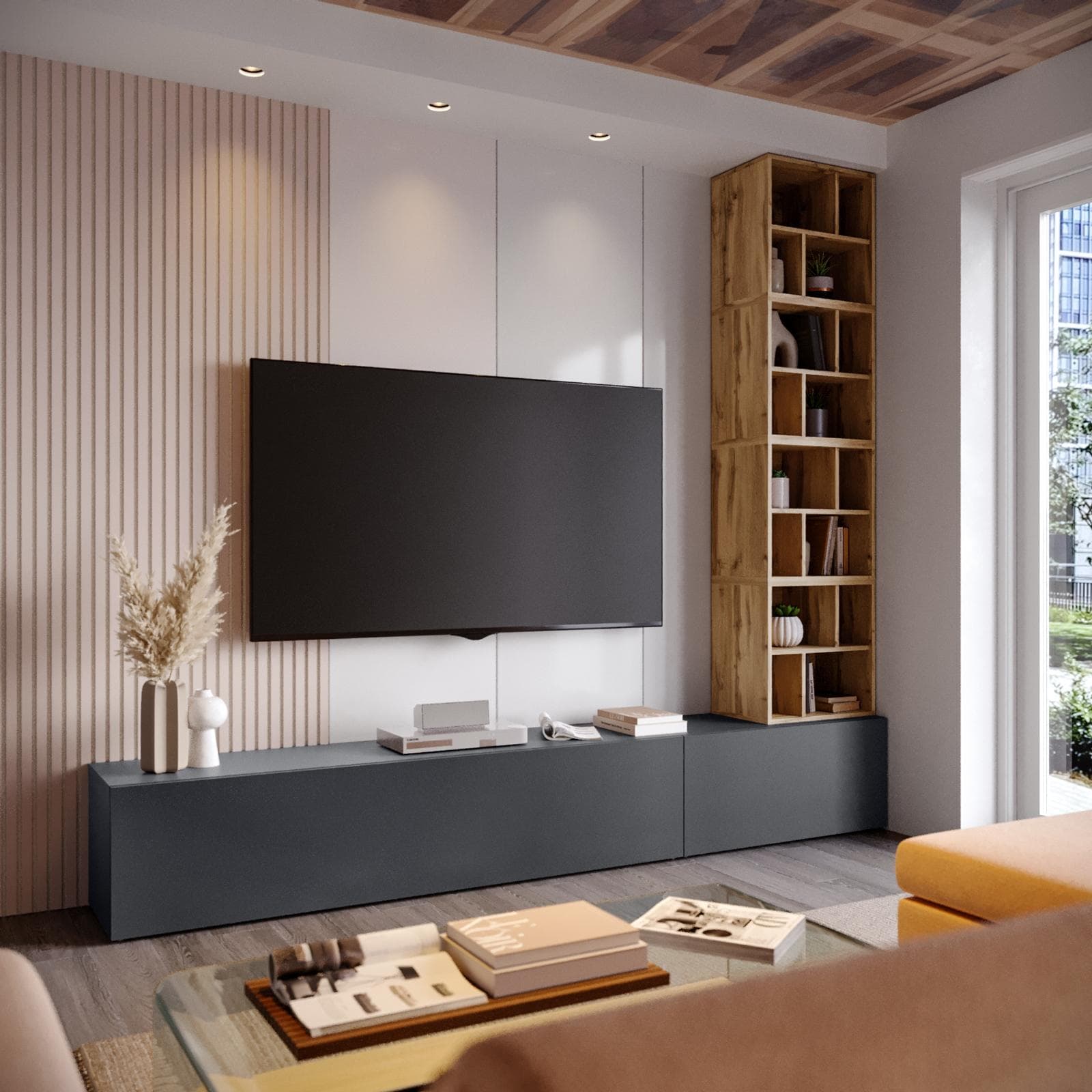 Parete attrezzata 270 cm antracite e rovere wotan - Kayros
