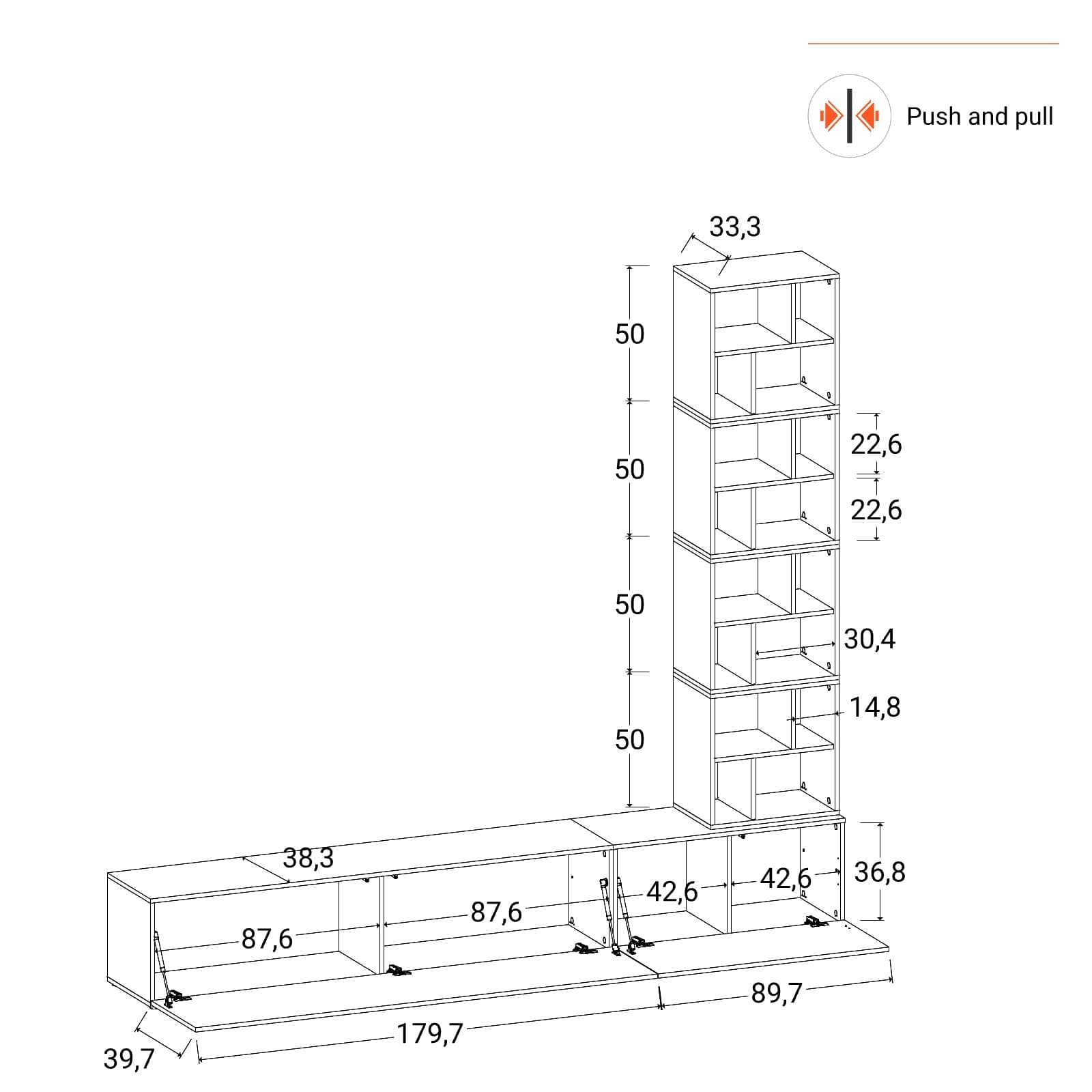 Parete attrezzata 270 cm tortora e rovere wotan - Kayros