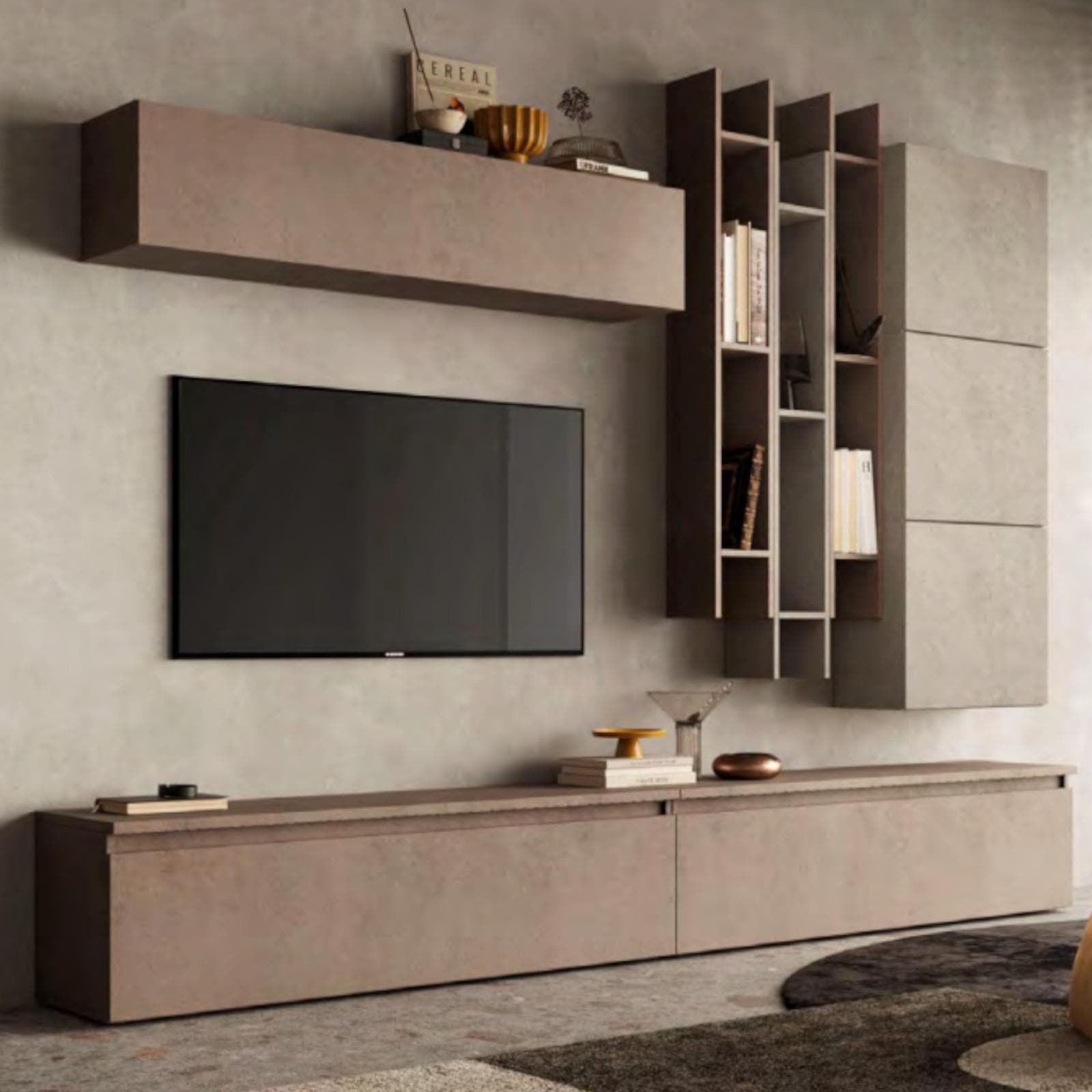 Parete attrezzata 276x40x210h cm bronzo e argilla - Clary