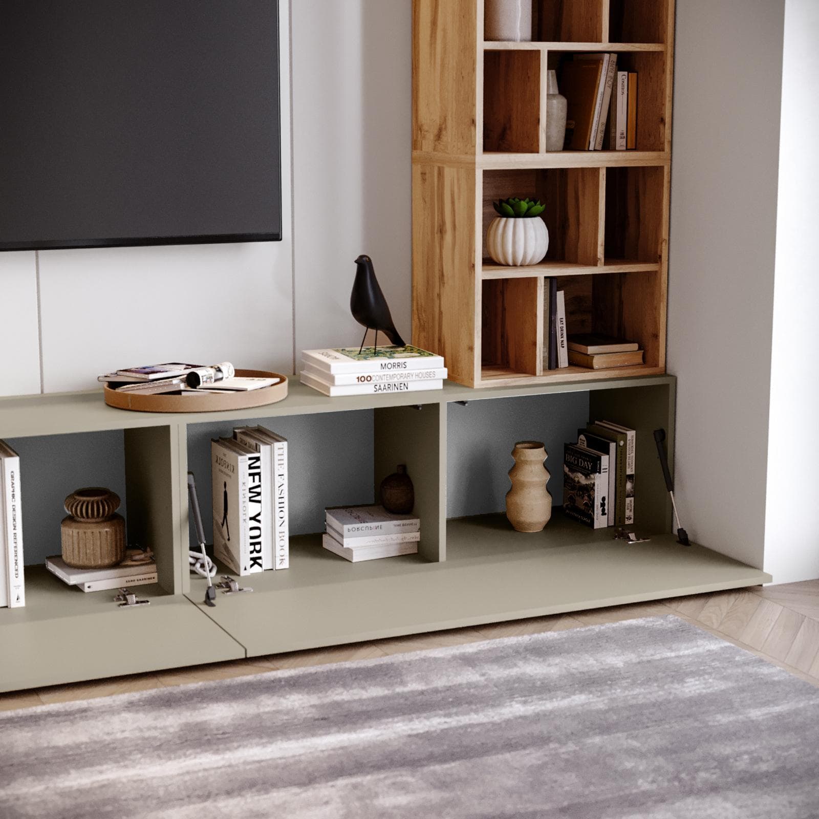 Parete attrezzata 300 cm tortora e rovere wotan - Kayros