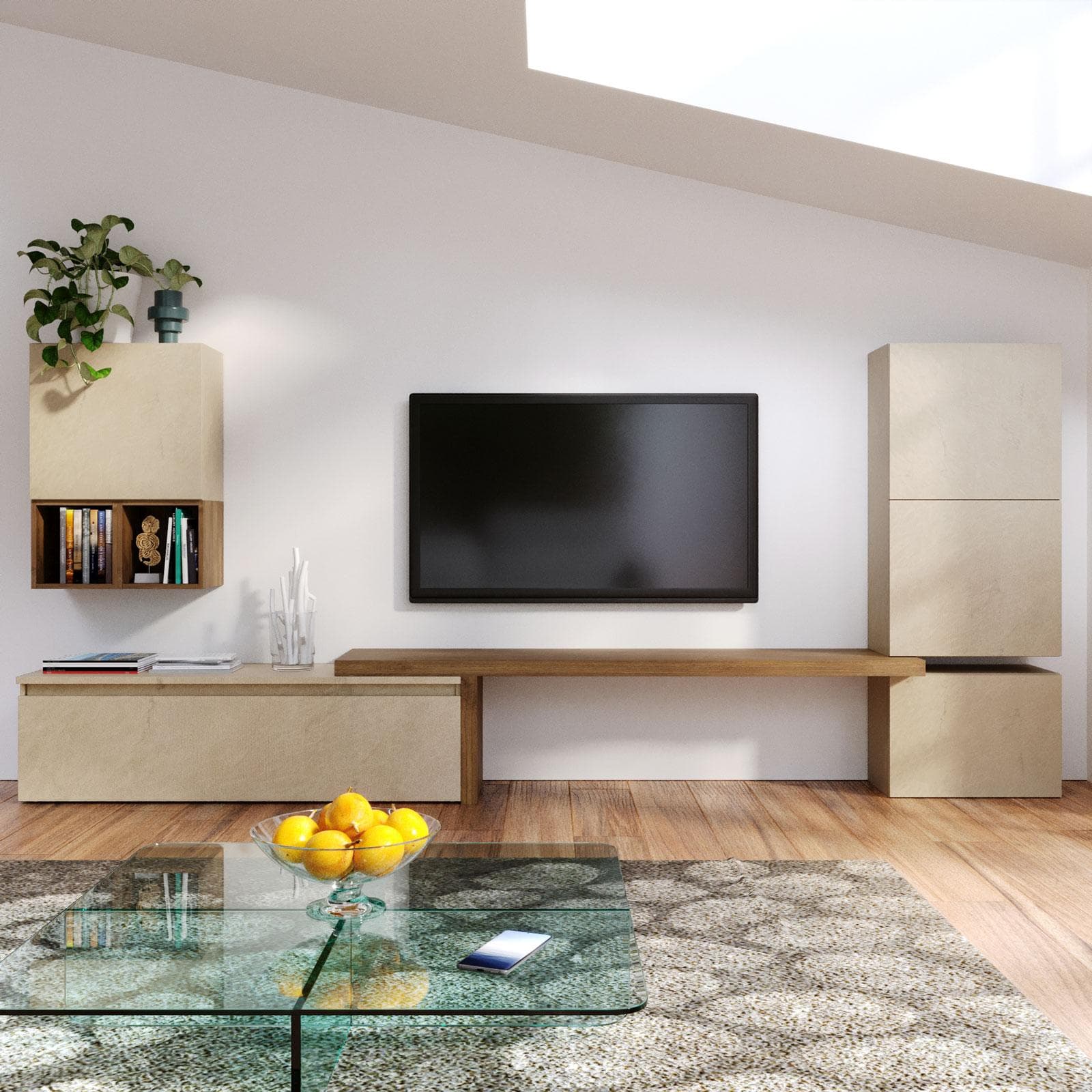 Parete attrezzata 322x40x140h cm mercure e argilla - Clary