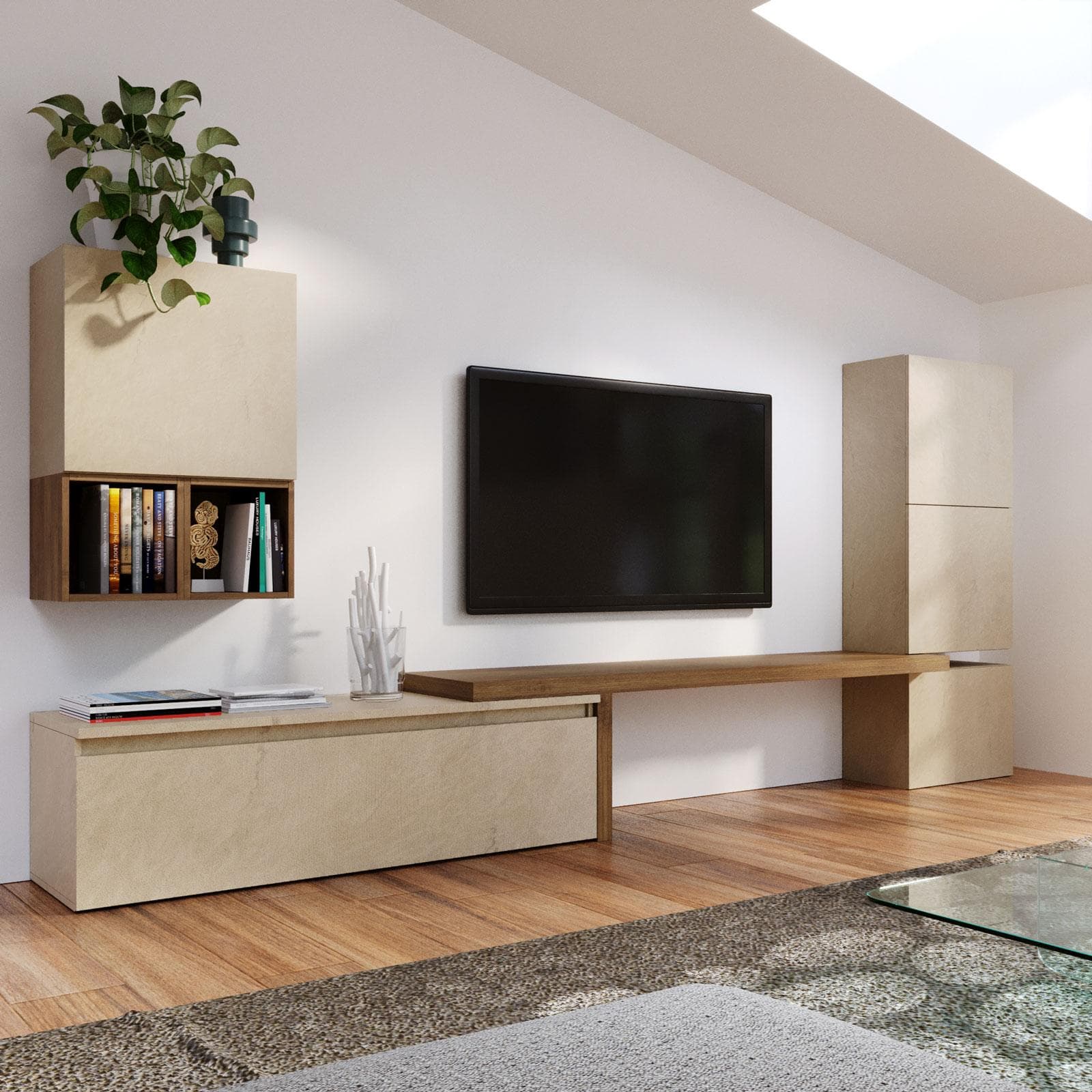 Parete attrezzata 322x40x140h cm mercure e argilla - Clary