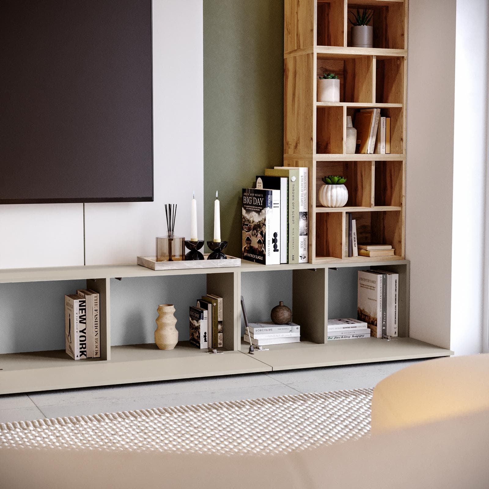 Parete attrezzata 390 cm tortora e rovere wotan - Kayros