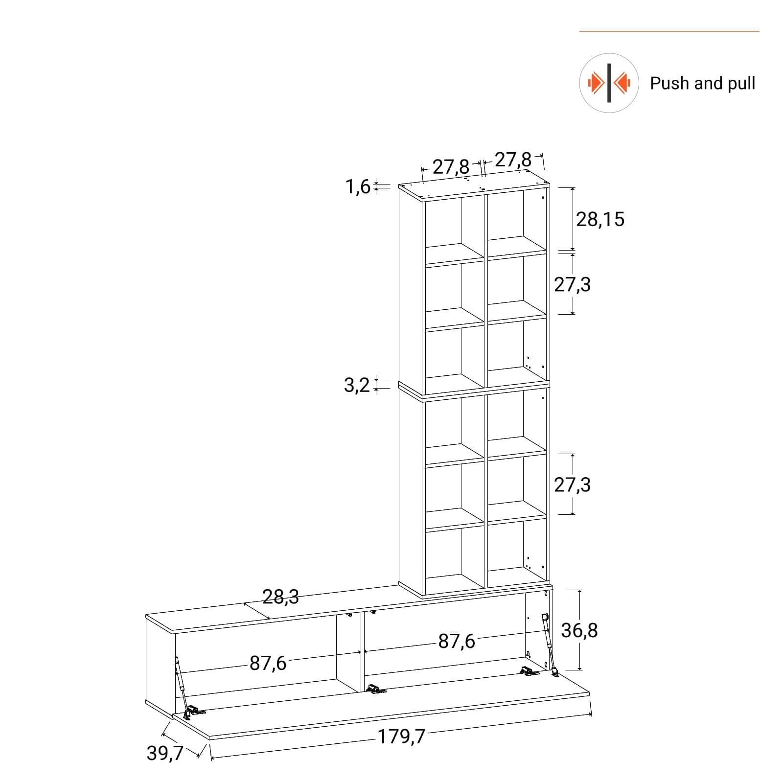 Parete attrezzata sospesa 180 cm bianco e rovere wotan - Kayros