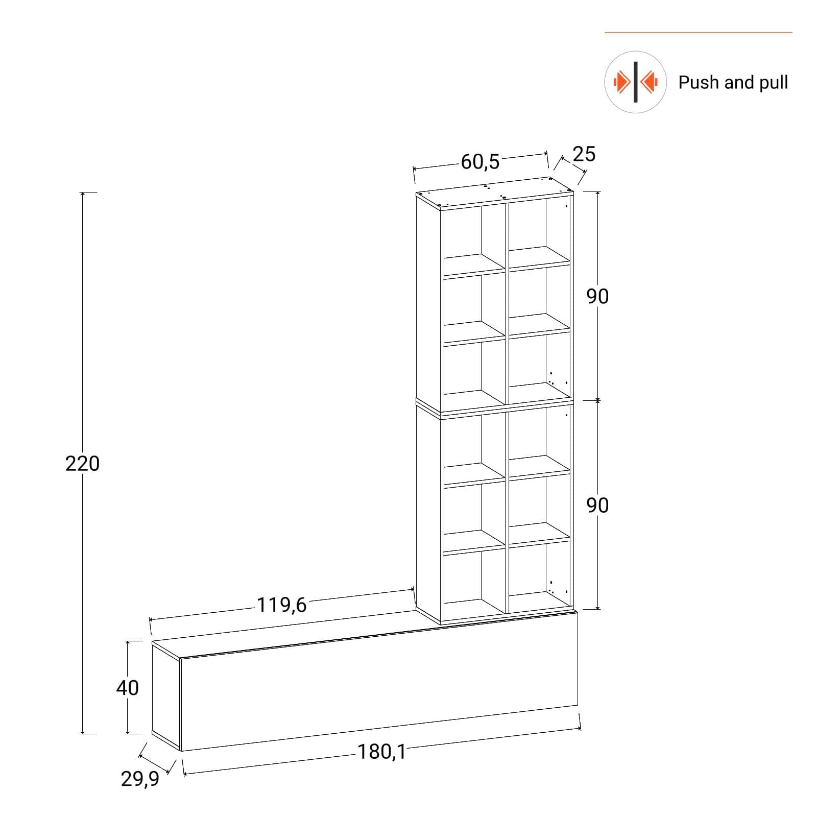 Parete attrezzata sospesa 180 cm tortora e rovere wotan - Kayros