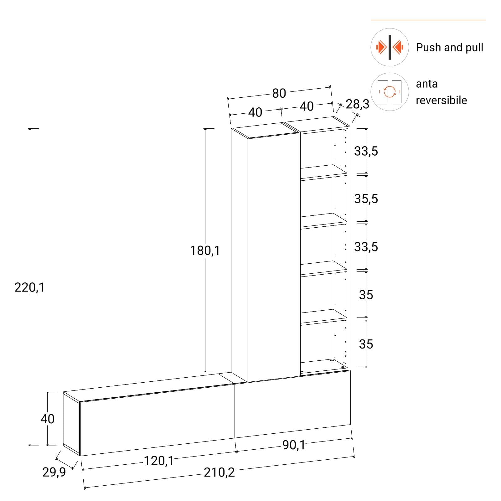 Parete attrezzata sospesa 210 cm tortora - Kayros