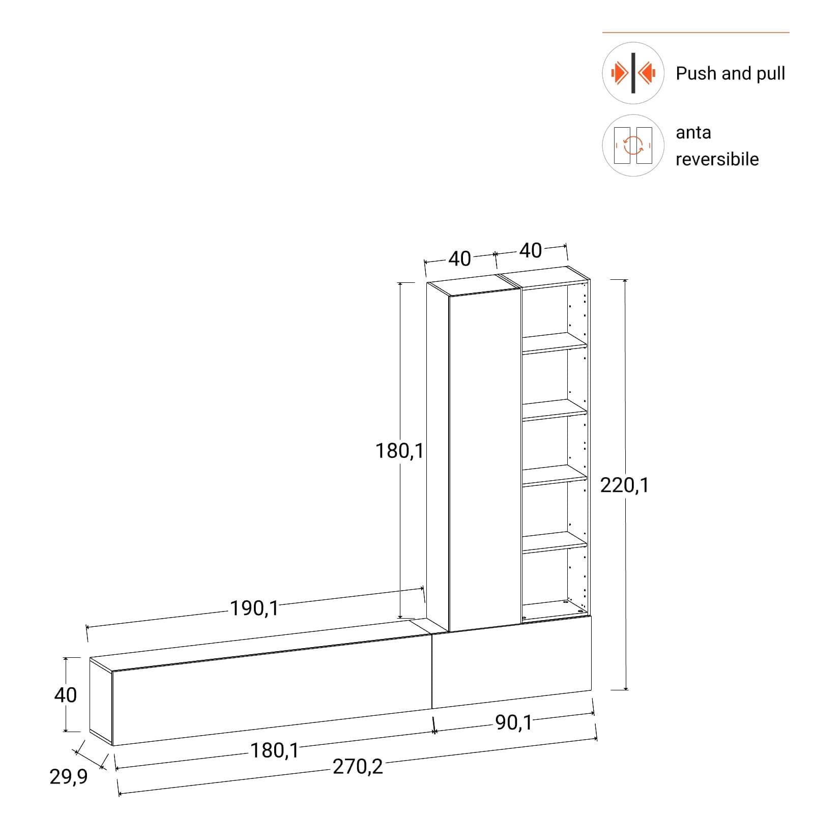 Parete attrezzata sospesa 270 cm tortora - Kayros