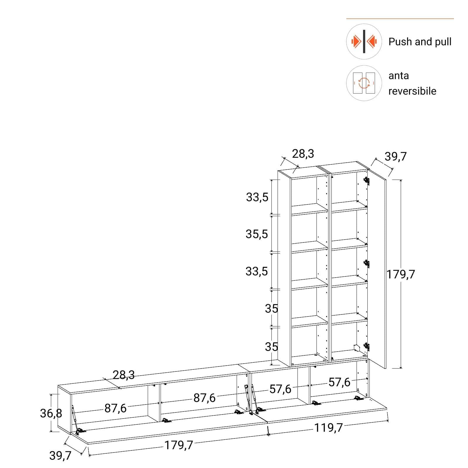 Parete attrezzata sospesa 300 cm antracite - Kayros