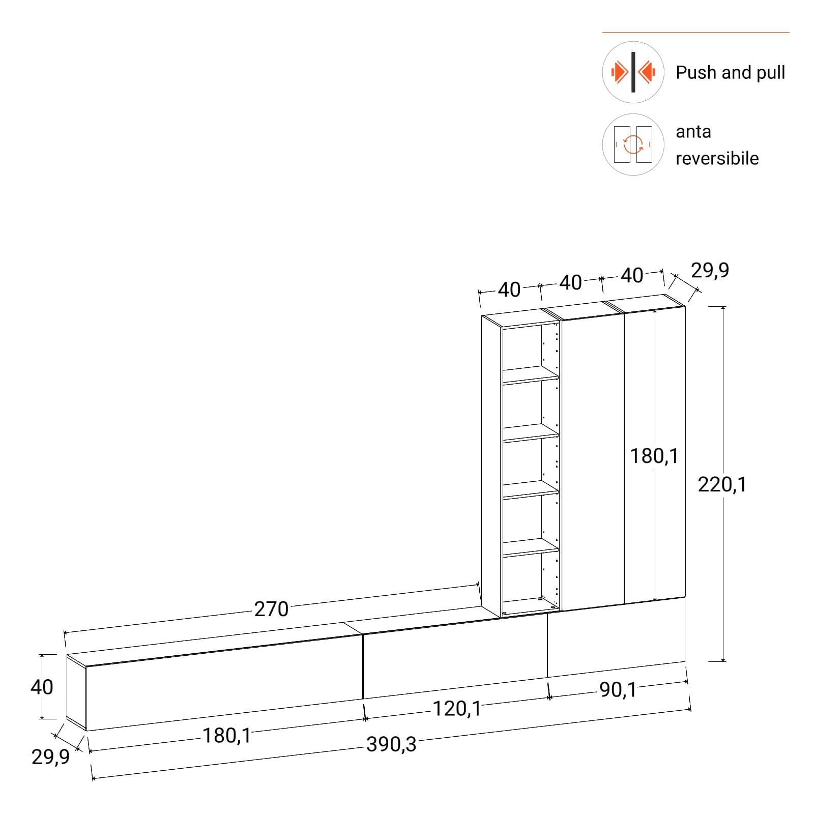 Parete attrezzata sospesa 390 cm bianco - Kayros