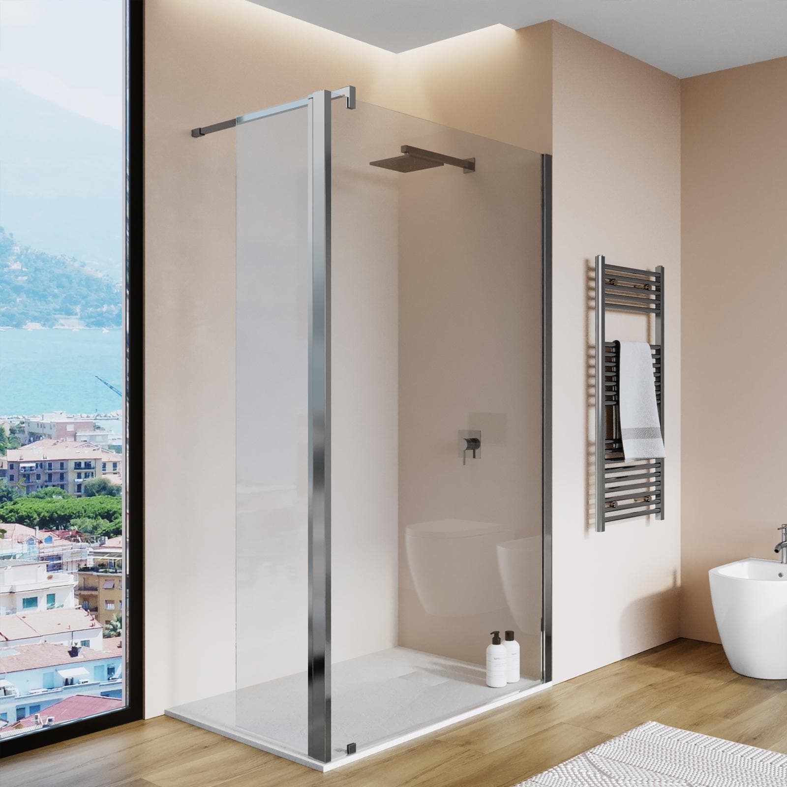 Box doccia Walk in 130cm + lato girevole 45cm vetro anticalcare trasparente profilo cromo 200h - Keep