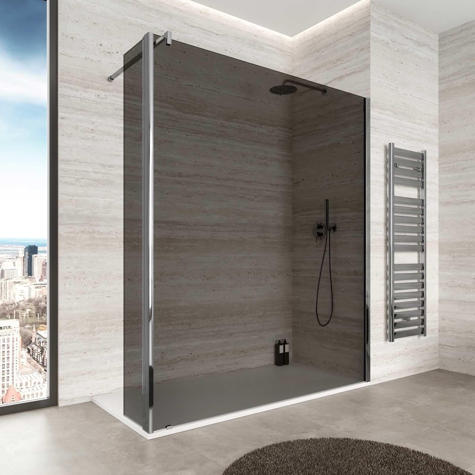 Parete Walk In 160 cm in vetro temperato fumè anticalcare con anta girevole 35 cm - Keep