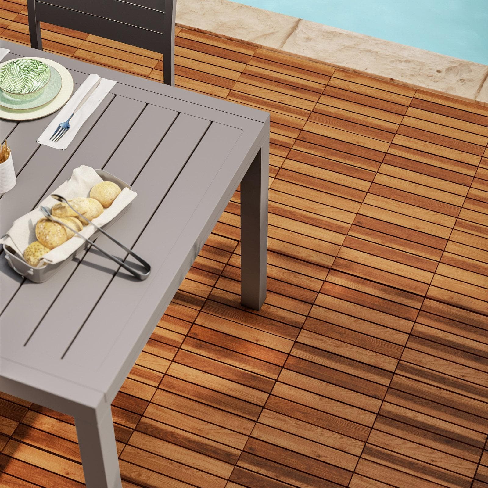 Set 11 pezzi pavimento ad incastro autobloccante 1 mq in legno di acacia disegno dritto - Risalto