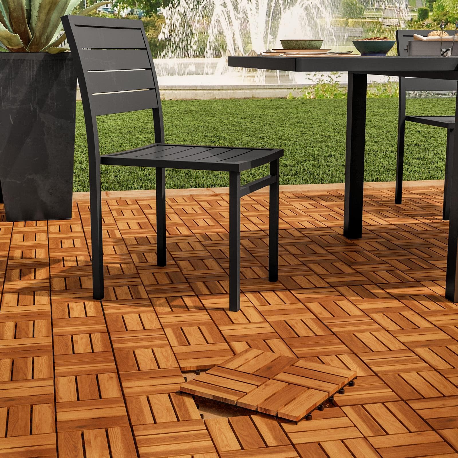 Set 11 pezzi pavimento ad incastro autobloccante 1 mq in legno di acacia disegno incrociato - Risalto