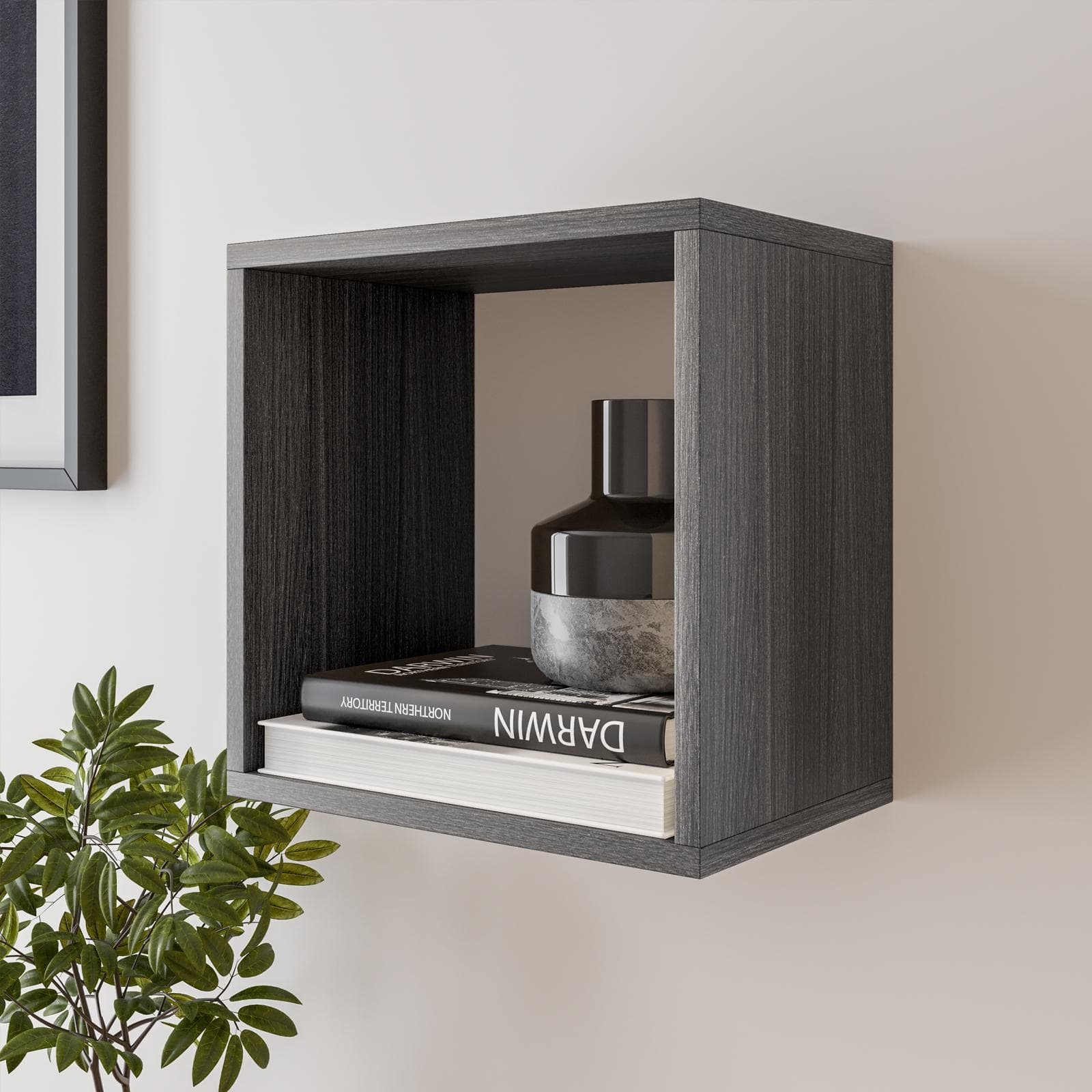 Pensile 35x35h cm con vano a giorno in legno rovere grigio - Nasus