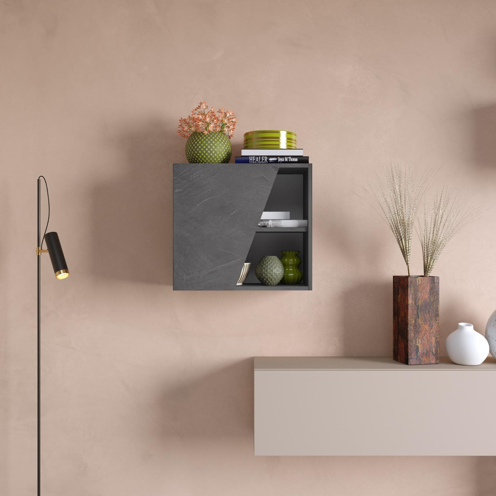 Pensile 55x50h cm piombo con anta sagomata reversibile - Clary