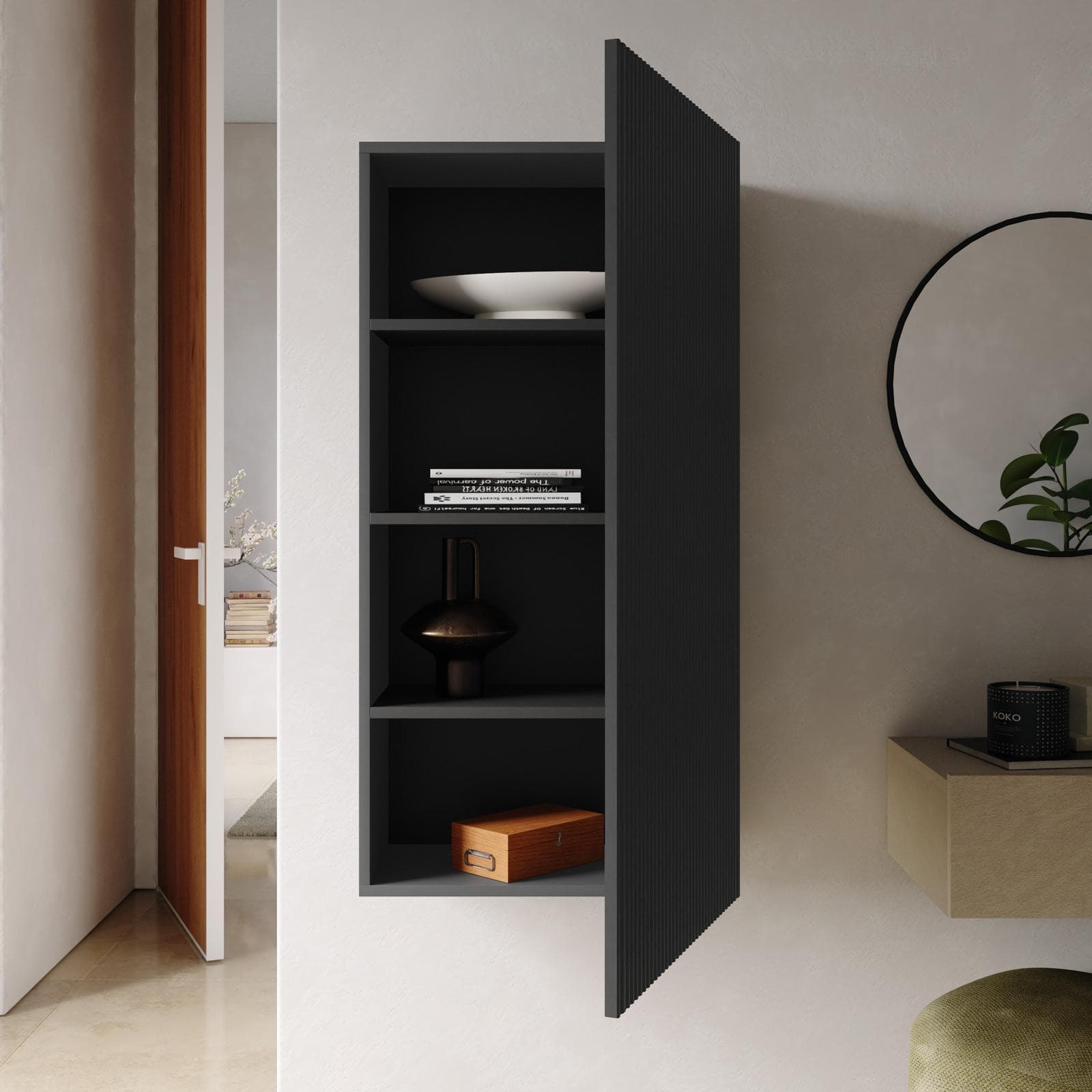 Pensile 60x120h cm antracite con anta cannettata reversibile - Judith