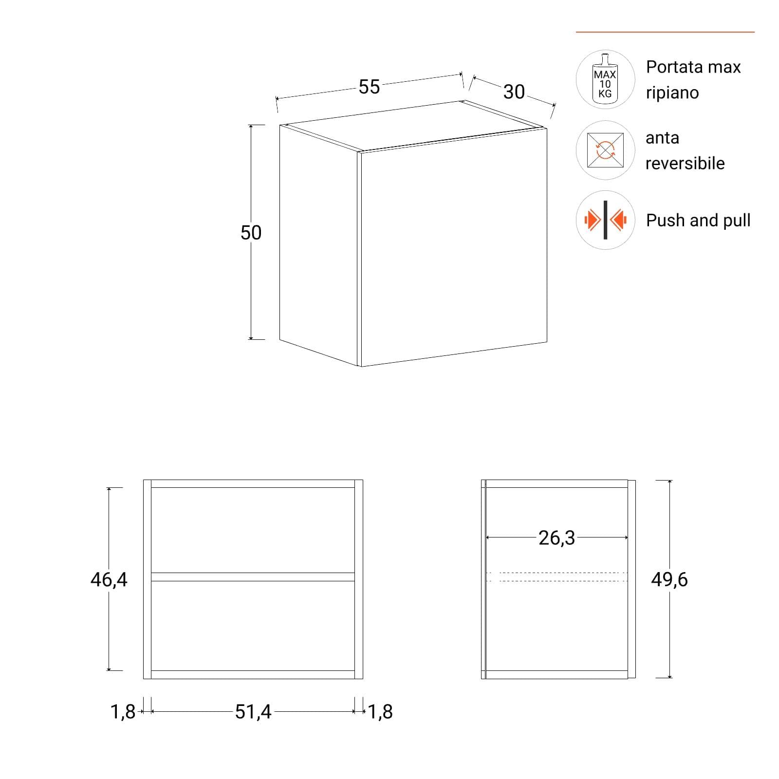 Pensile bagno 55x50 h cm con anta reversibile carta da zucchero - Plain