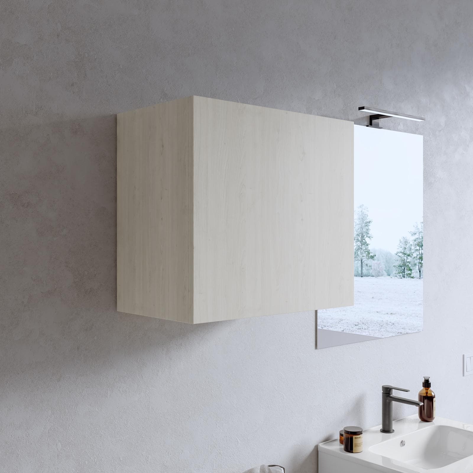 Pensile bagno 55x50 h cm con anta reversibile rovere bianco - Plain