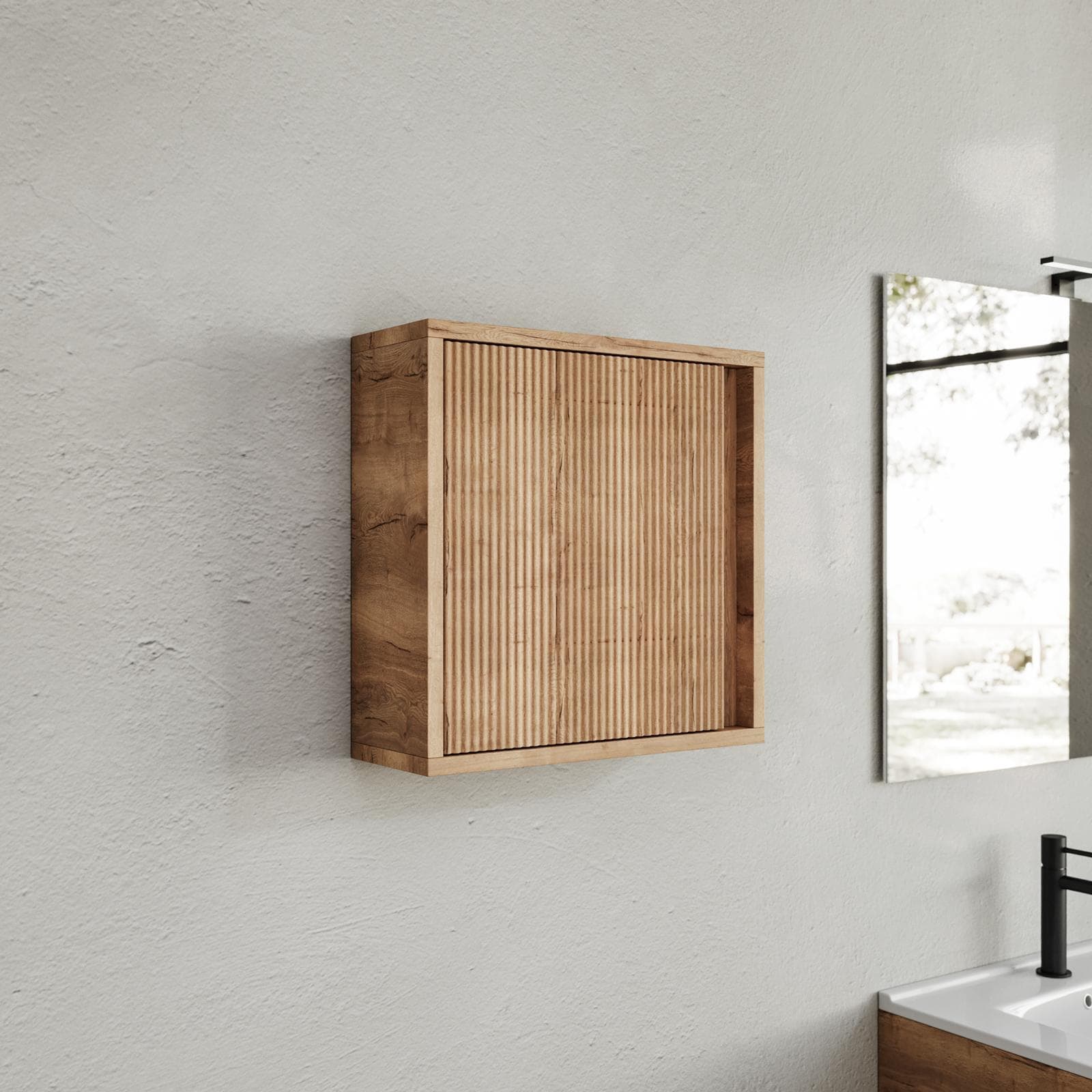 Pensile 45 cm con anta reversibile rovere acero cannettato - Konai