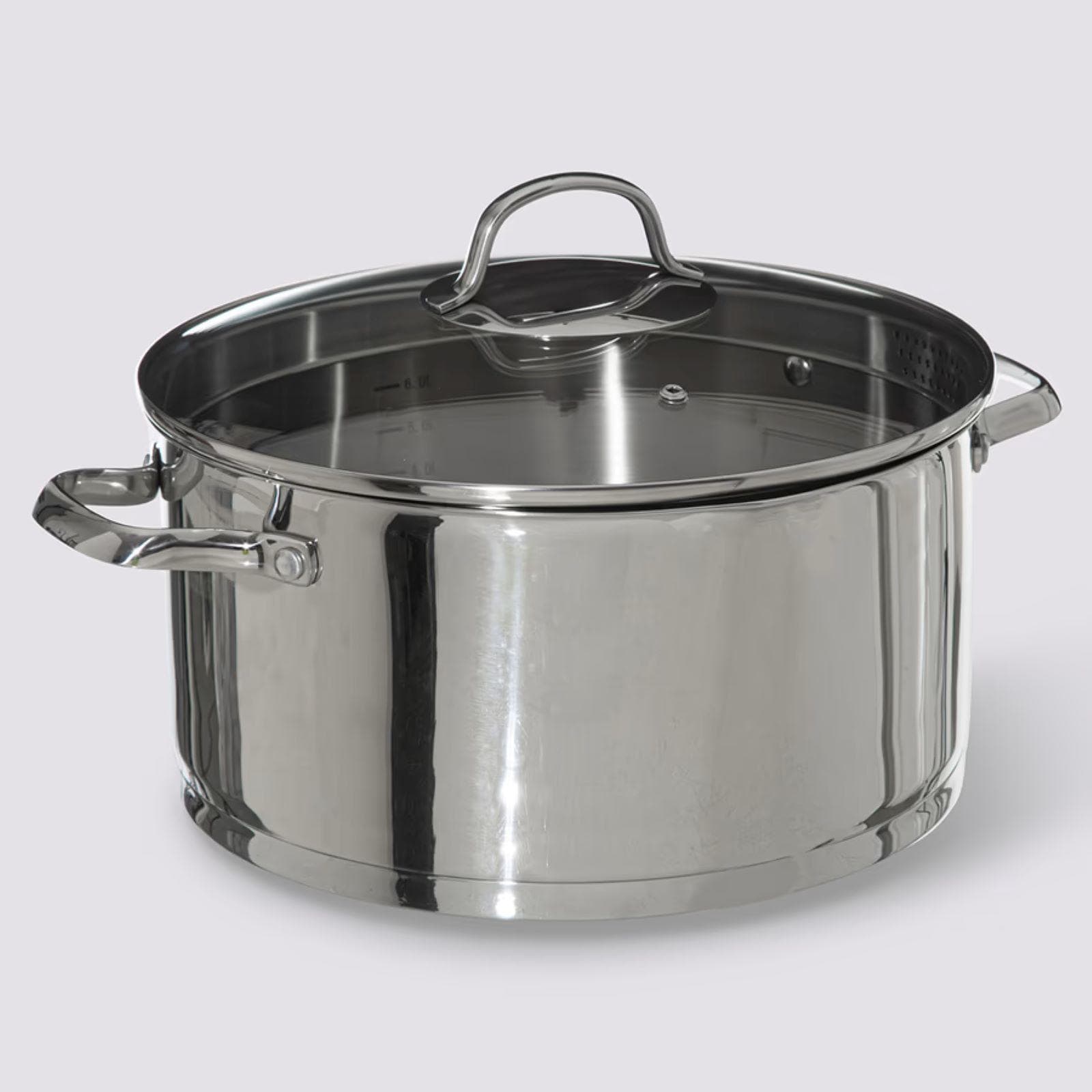 Pentola 28x22h cm in acciaio inox cromo con coperchio in vetro - Veralux