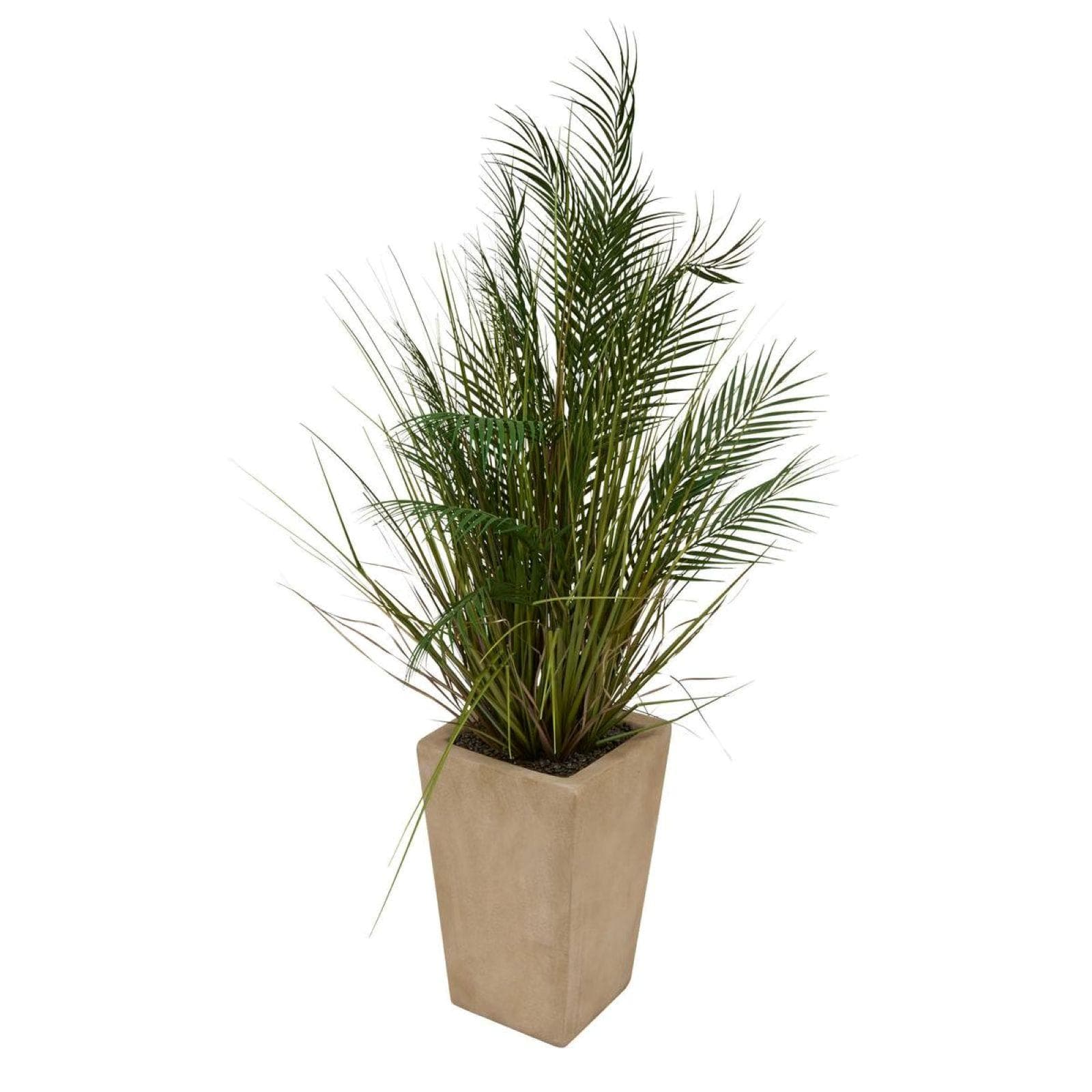 Pianta artificiale di palma 142h cm vaso in ossido di magnesio beige