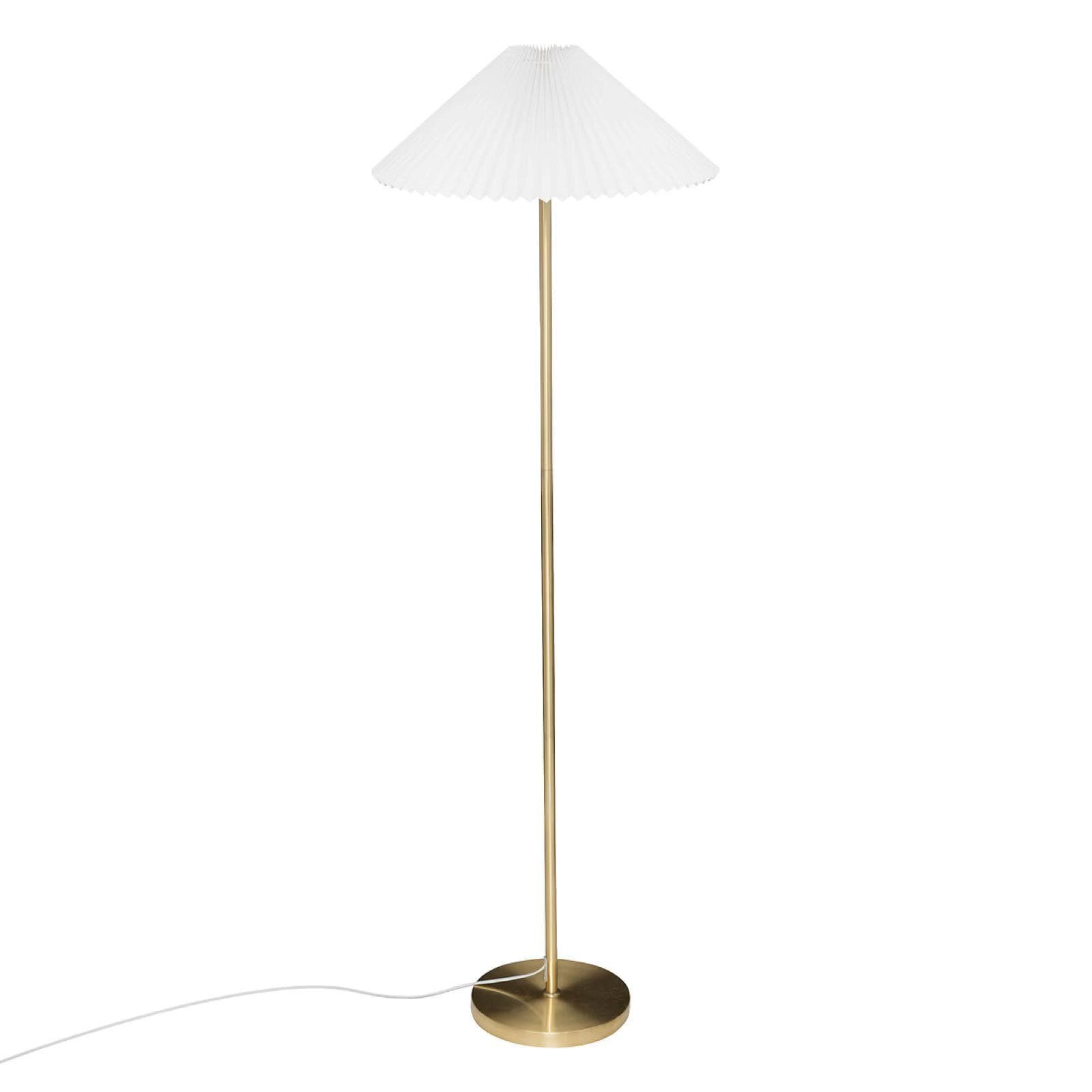 Piantana 150h cm in acciaio oro e paralume plissettato bianco