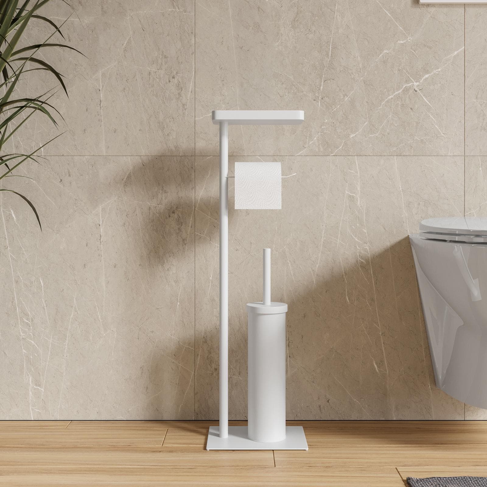 Piantana alta portascopino con mensola porta cellulare bianco opaco - Clover