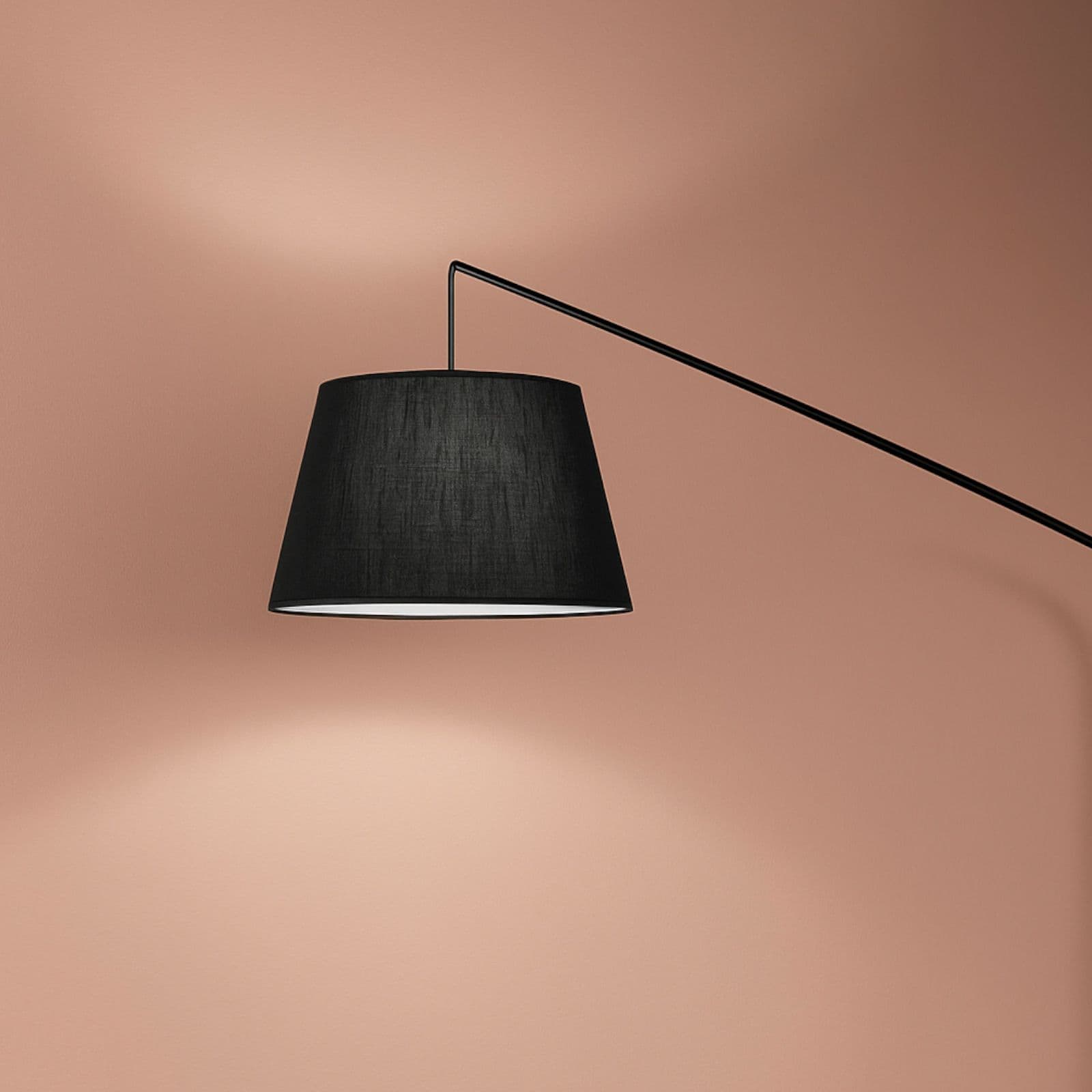 Piantana h180 cm in metallo nero e paralume in tessuto