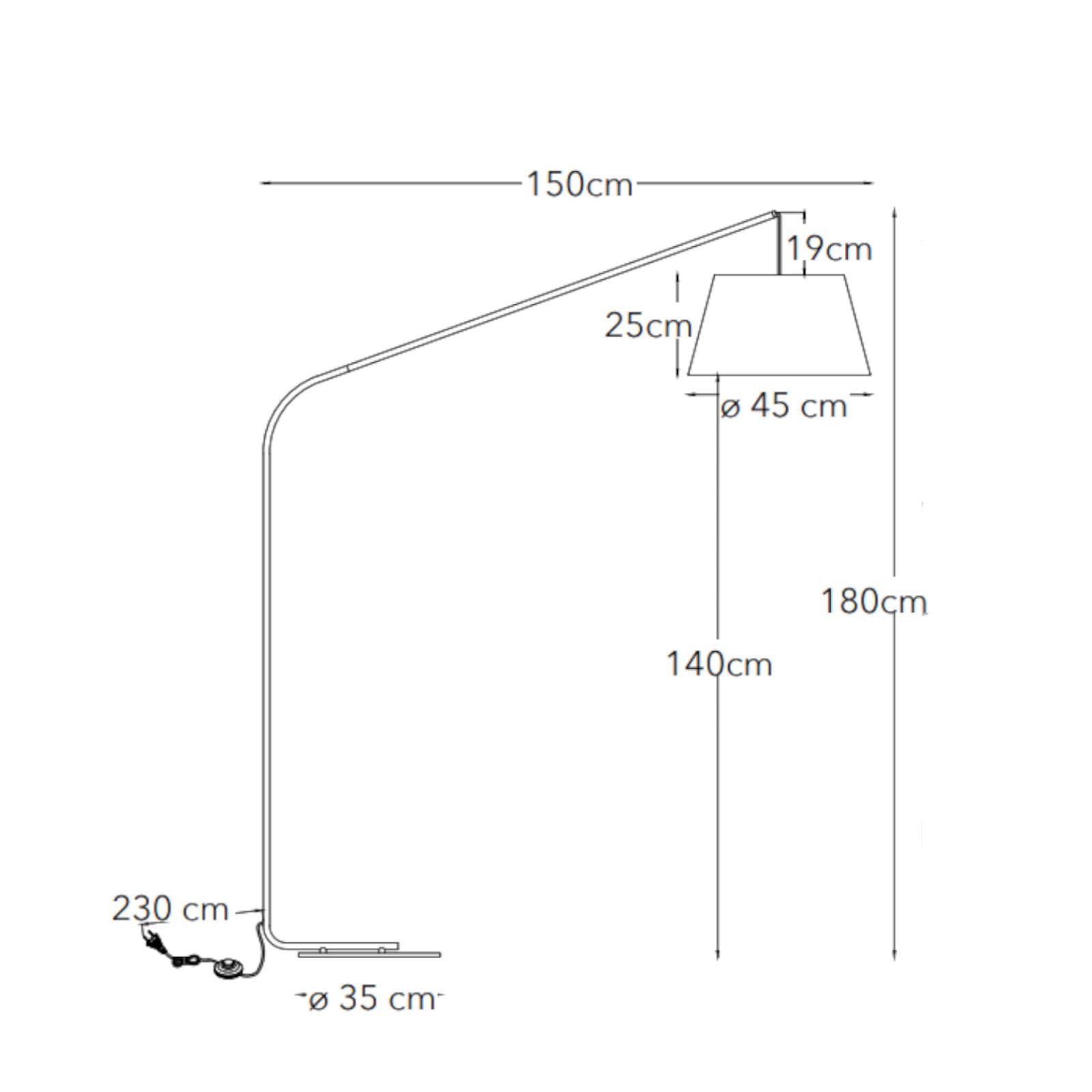 Piantana h180 cm in metallo nero e paralume in tessuto