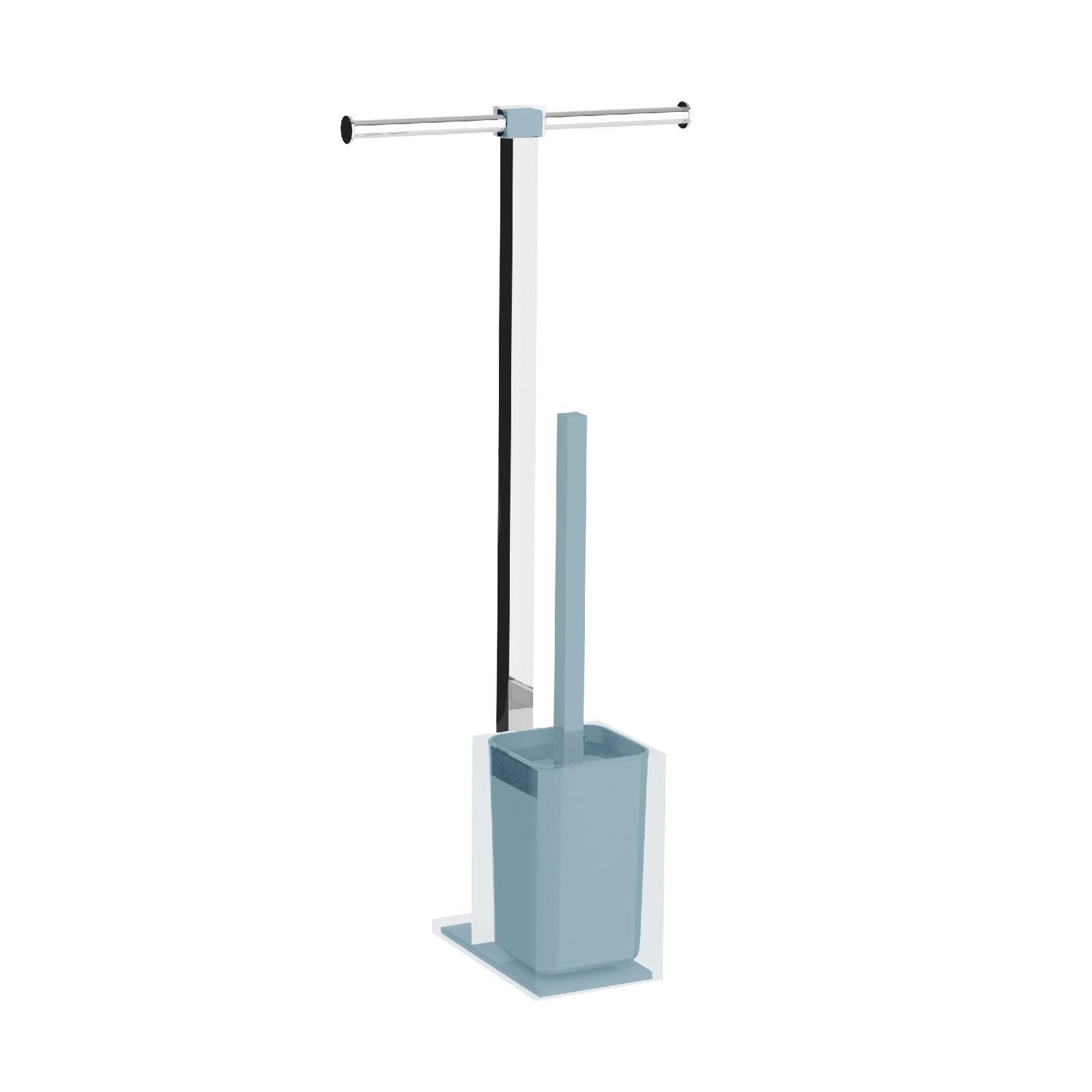Piantana portarotolo in acciaio inox e portascopino celeste e trasparente - Rainbow di Gedy