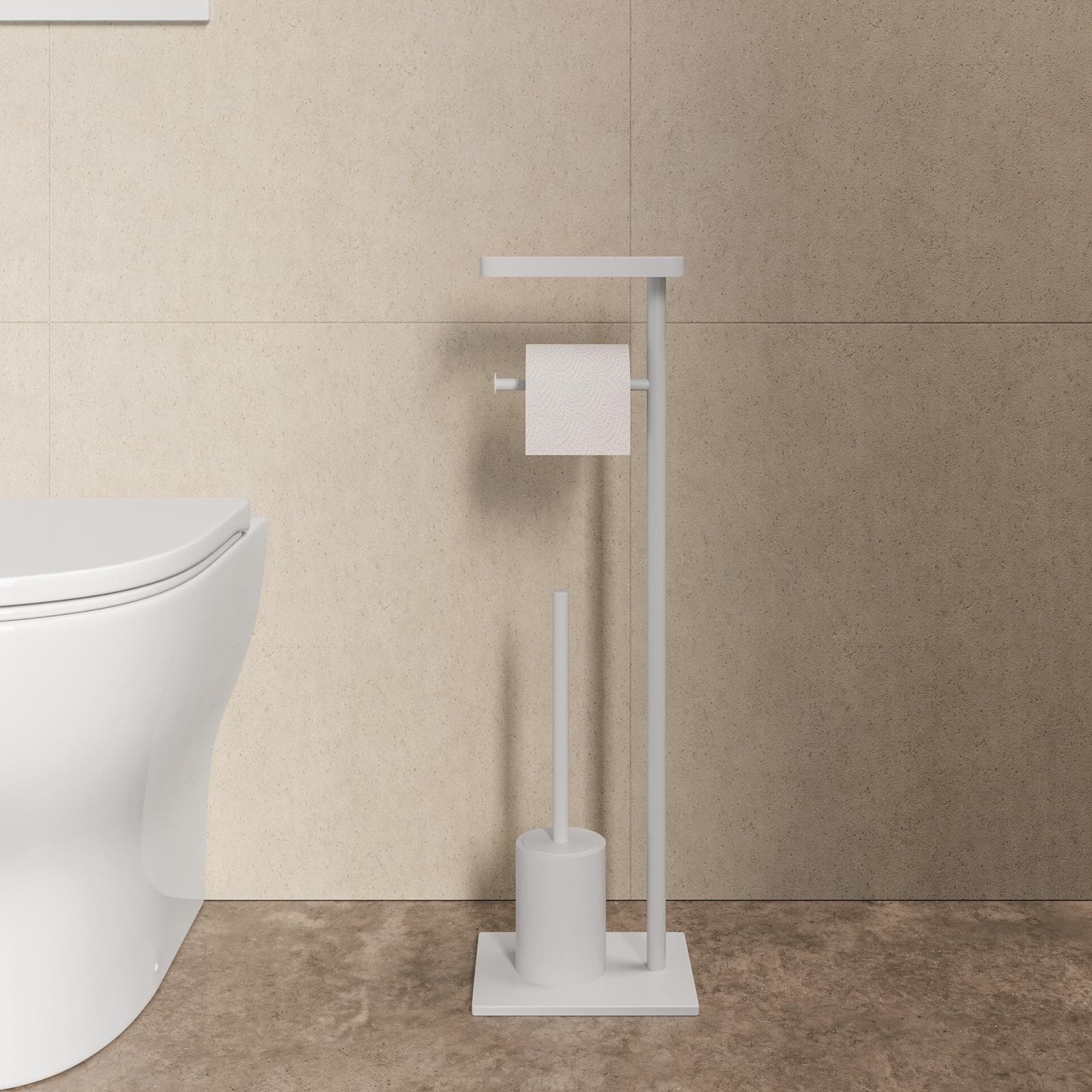 Piantana portascopino con mensola porta cellulare bianco opaco - Clover