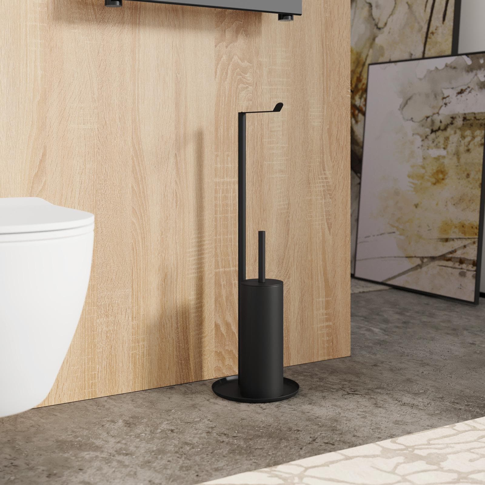 Piantana portascopino e rotolo 65h cm in metallo nero opaco - Xela