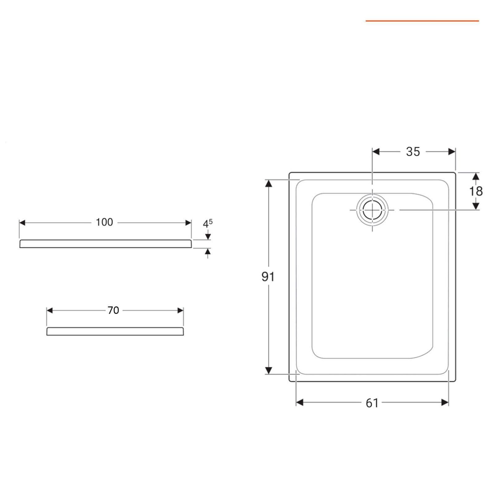 Piatto doccia 100x70 cm di Geberit in ceramica fire-clay antiscivolo bordi smaltati