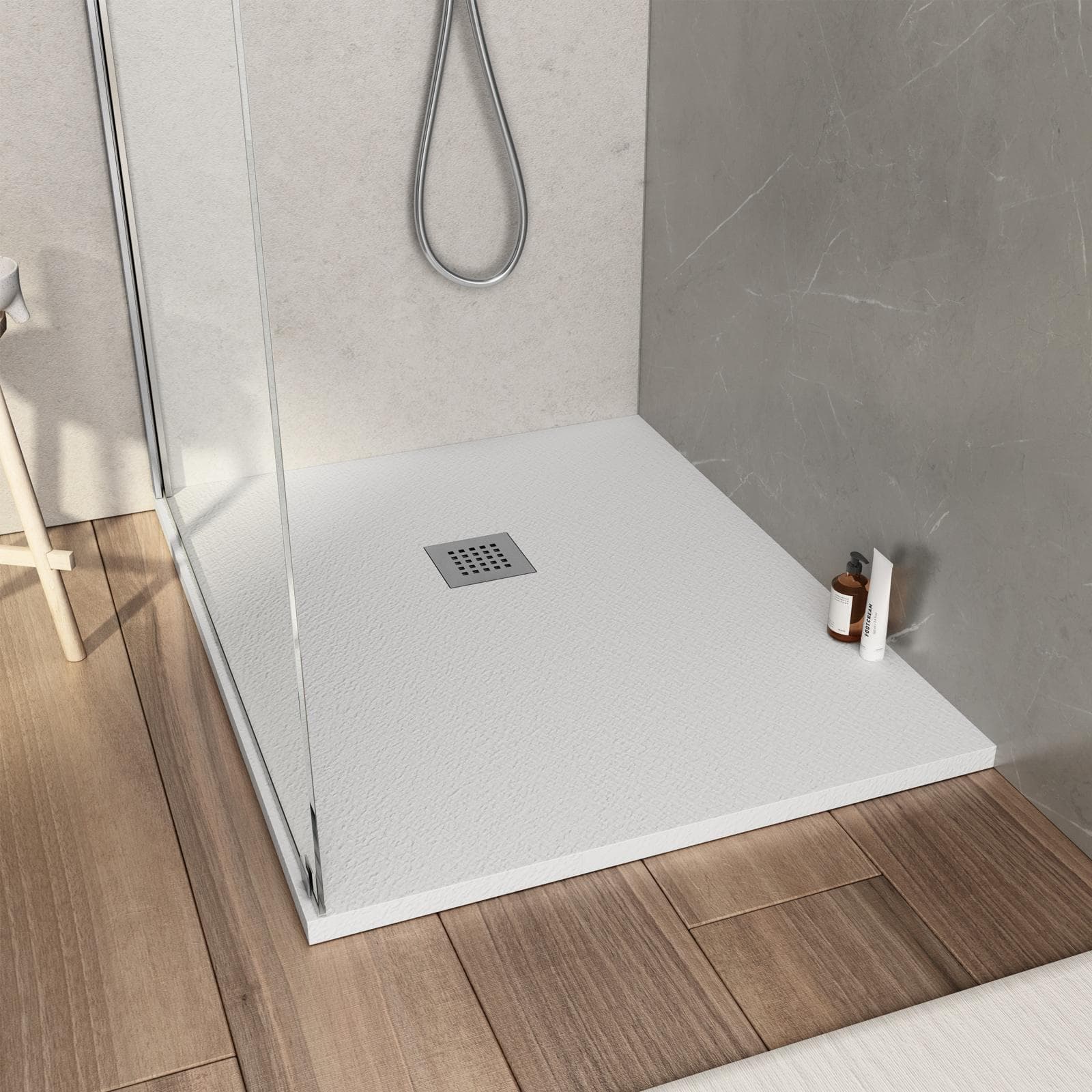 Piatto doccia 100x70 cm bianco effetto pietra riducibile - Liat