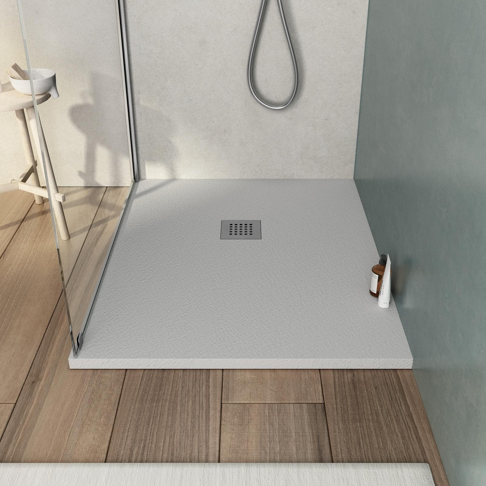 Piatto doccia 100x70 cm grigio effetto pietra riducibile - Liat