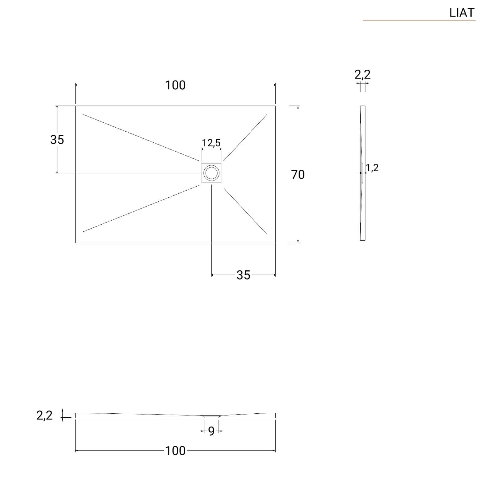 Piatto doccia 100x70 cm grigio effetto pietra riducibile - Liat