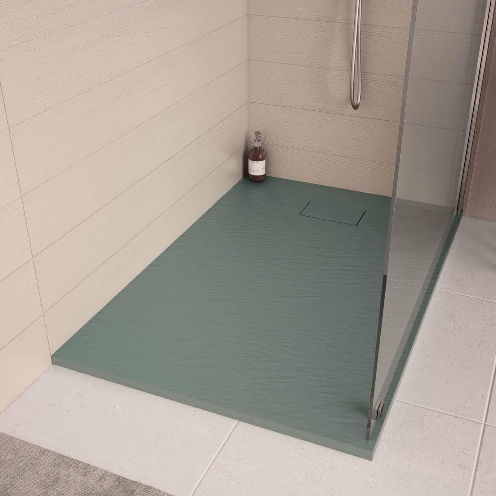 Piatto doccia 100x80 cm ultraslim riducibile verde effetto pietra - Rok