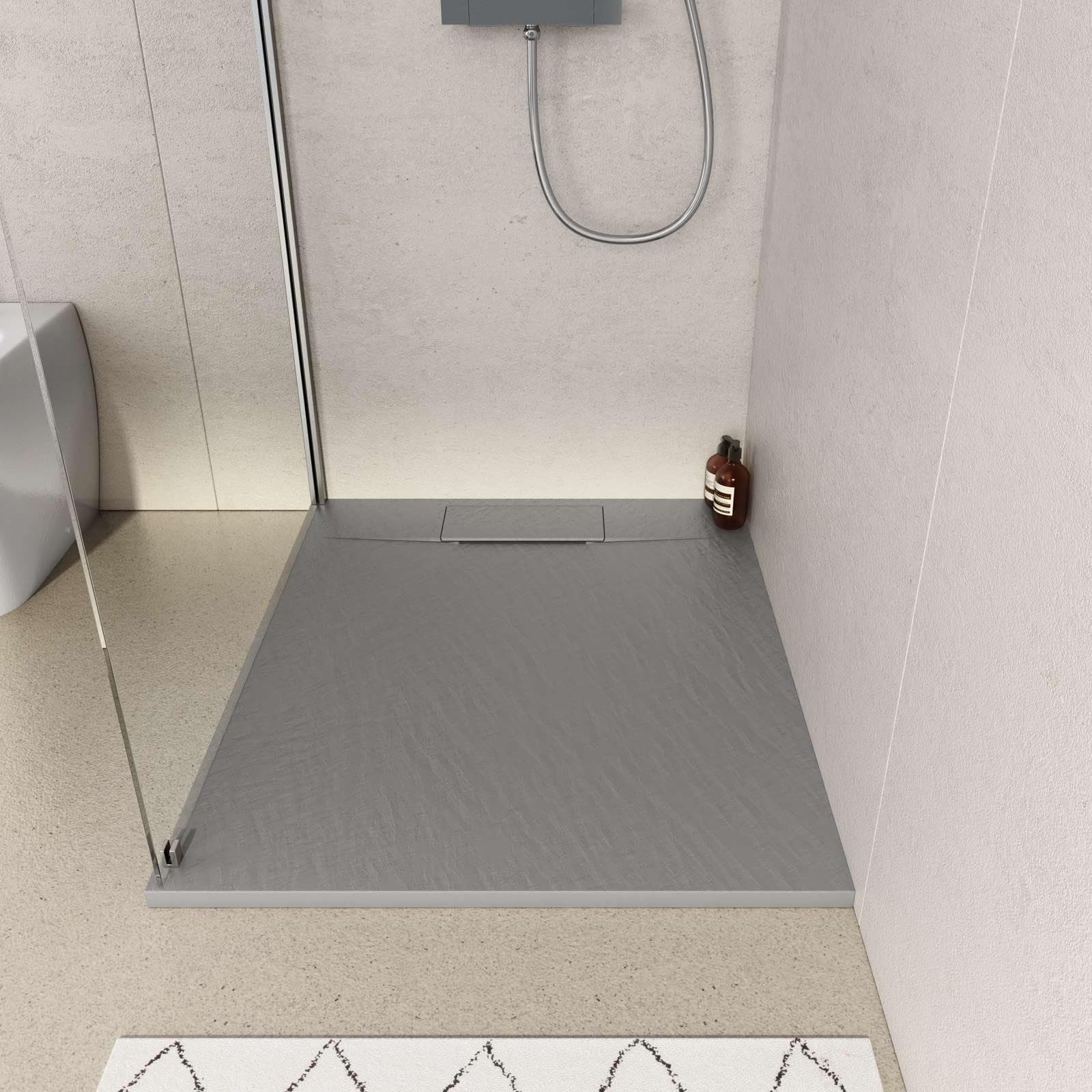 Piatto doccia 100x80 in resina effetto pietra ardesia grigio - Kalf