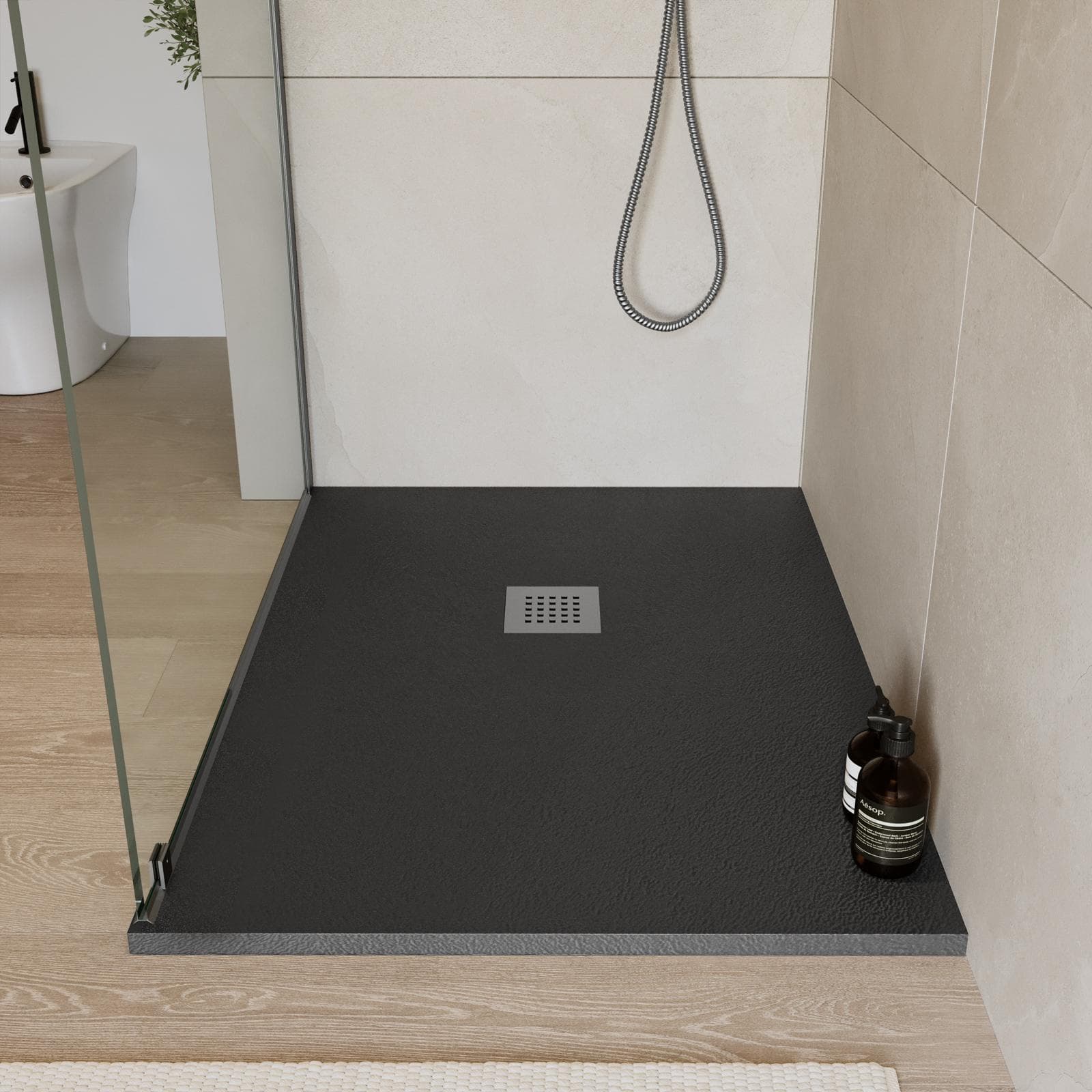 Piatto doccia 110x100 cm antracite effetto pietra riducibile - Liat