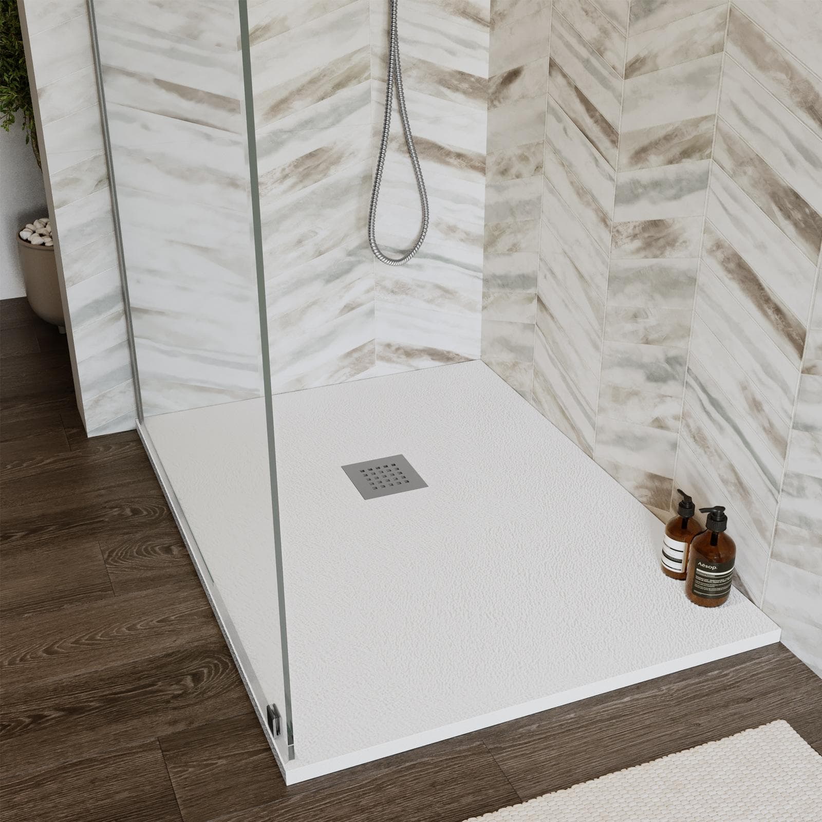 Piatto doccia 110x70 cm bianco effetto pietra riducibile - Liat