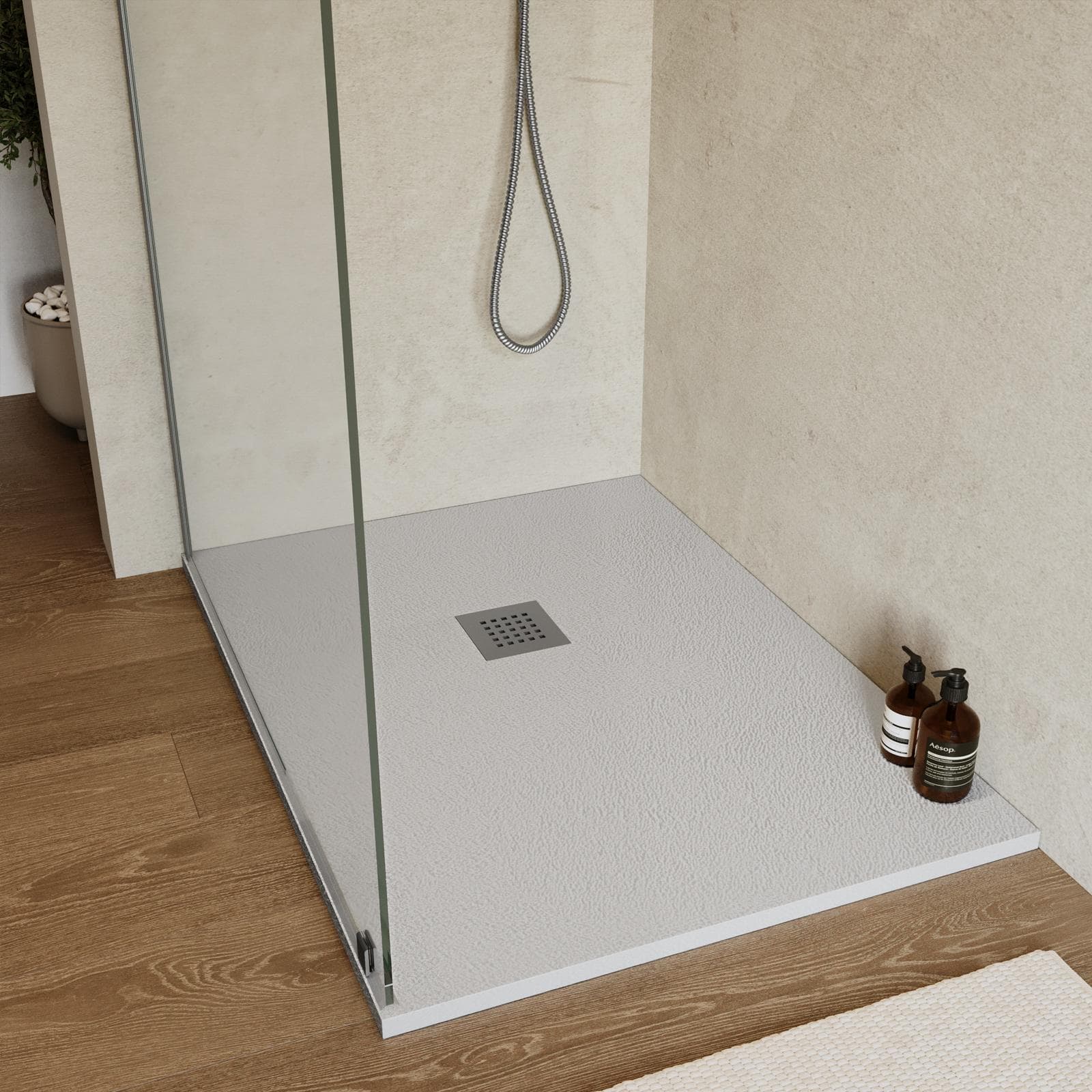 Piatto doccia 110x70 cm grigio effetto pietra riducibile - Liat