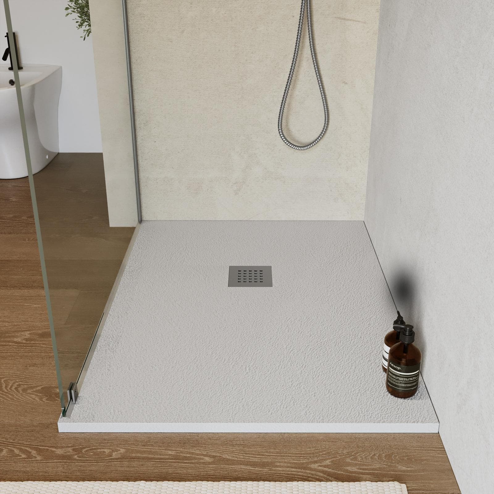 Piatto doccia 110x70 cm grigio effetto pietra riducibile - Liat