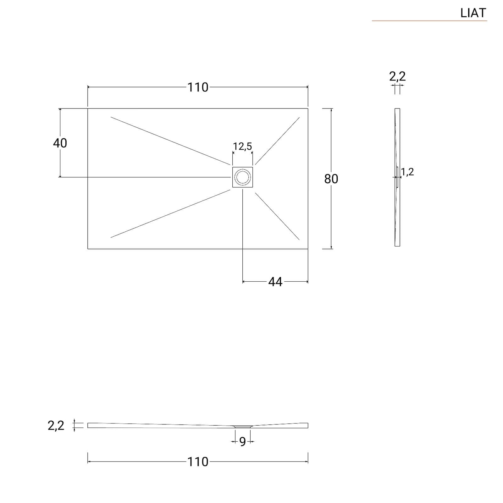 Piatto doccia 110x80 cm bianco effetto pietra riducibile - Liat