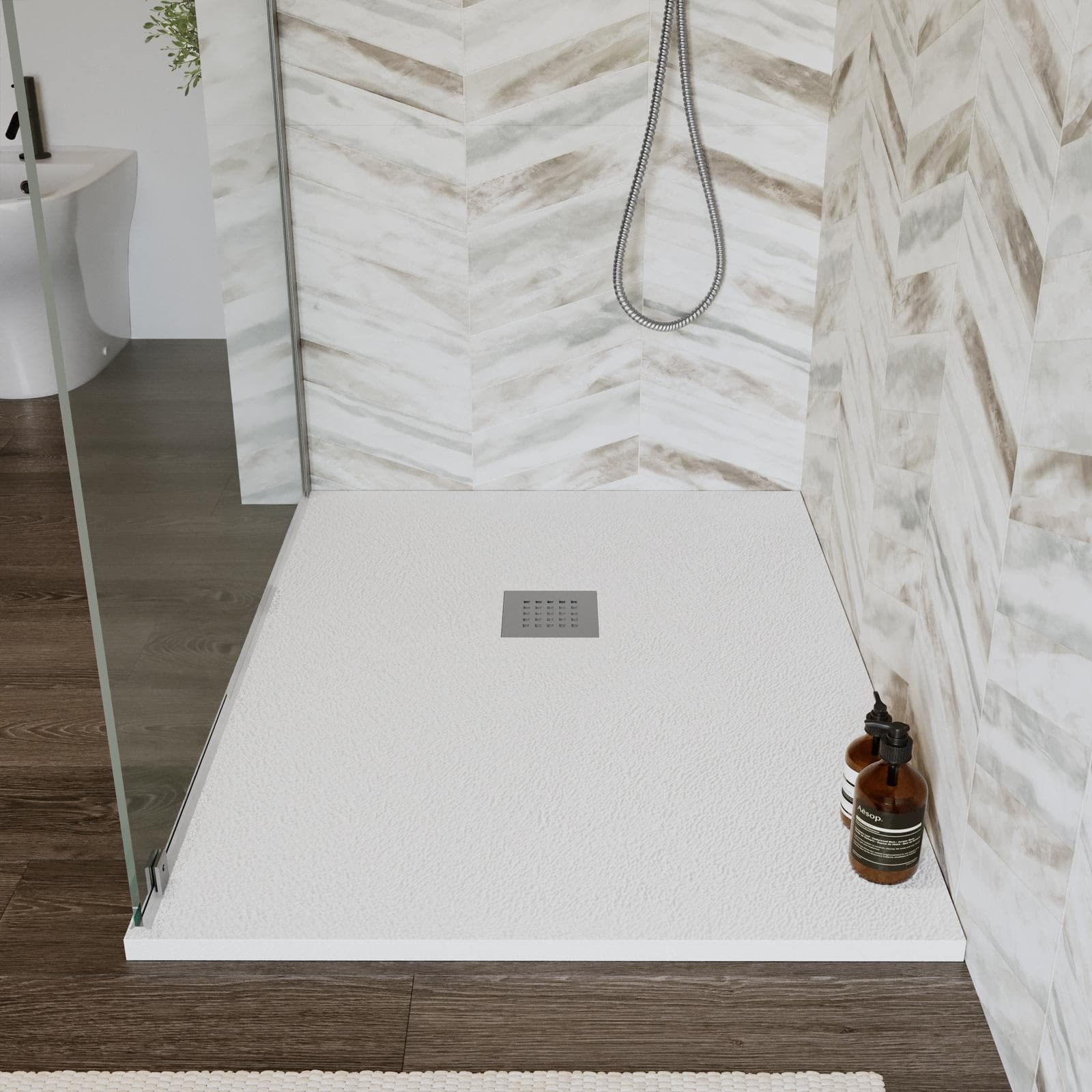 Piatto doccia 110x90 cm bianco effetto pietra riducibile - Liat
