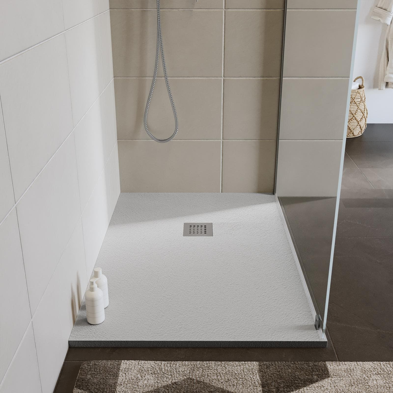 Piatto doccia 120x70 cm grigio effetto pietra riducibile - Liat