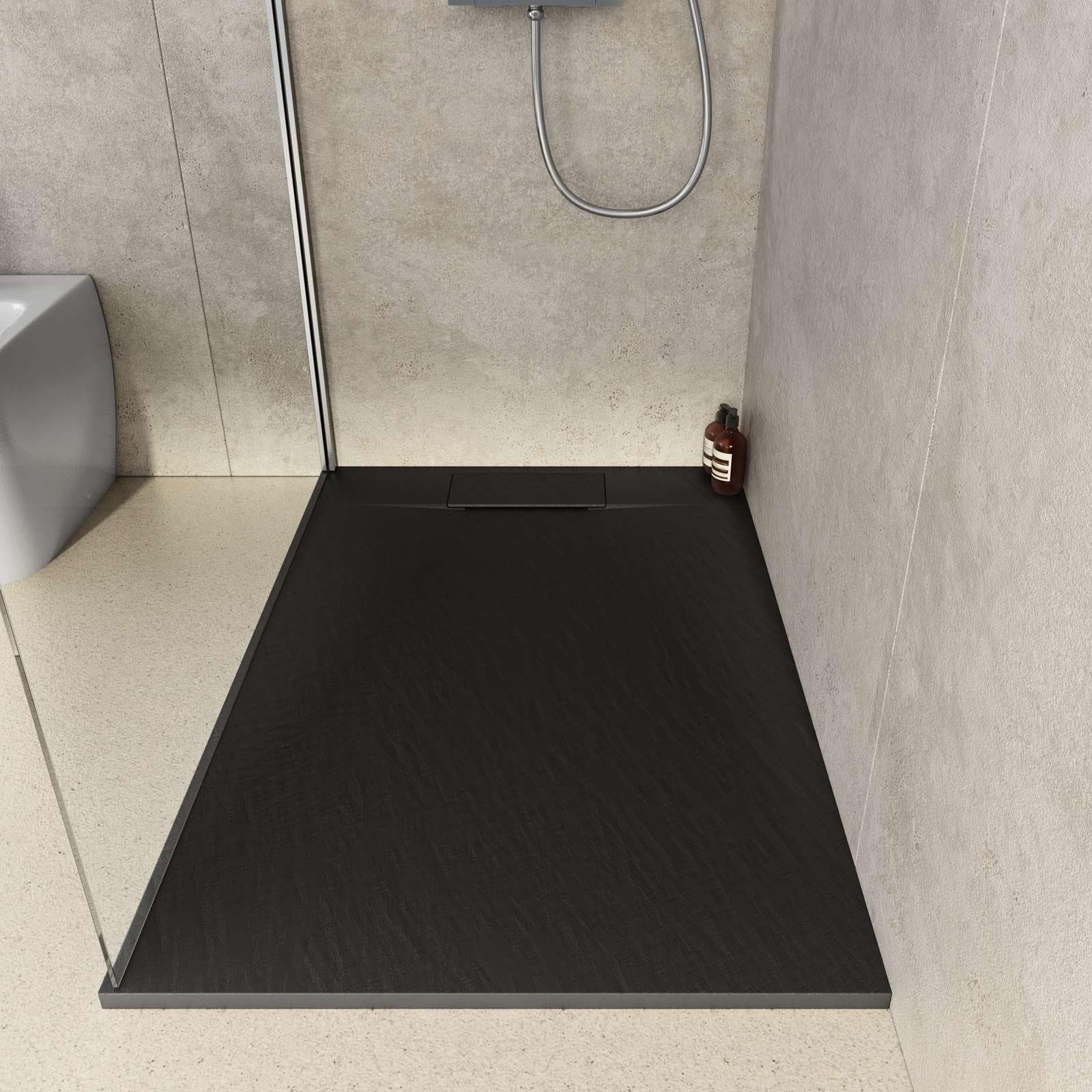 Piatto doccia 120x70 in resina effetto pietra ardesia nero - Kalf